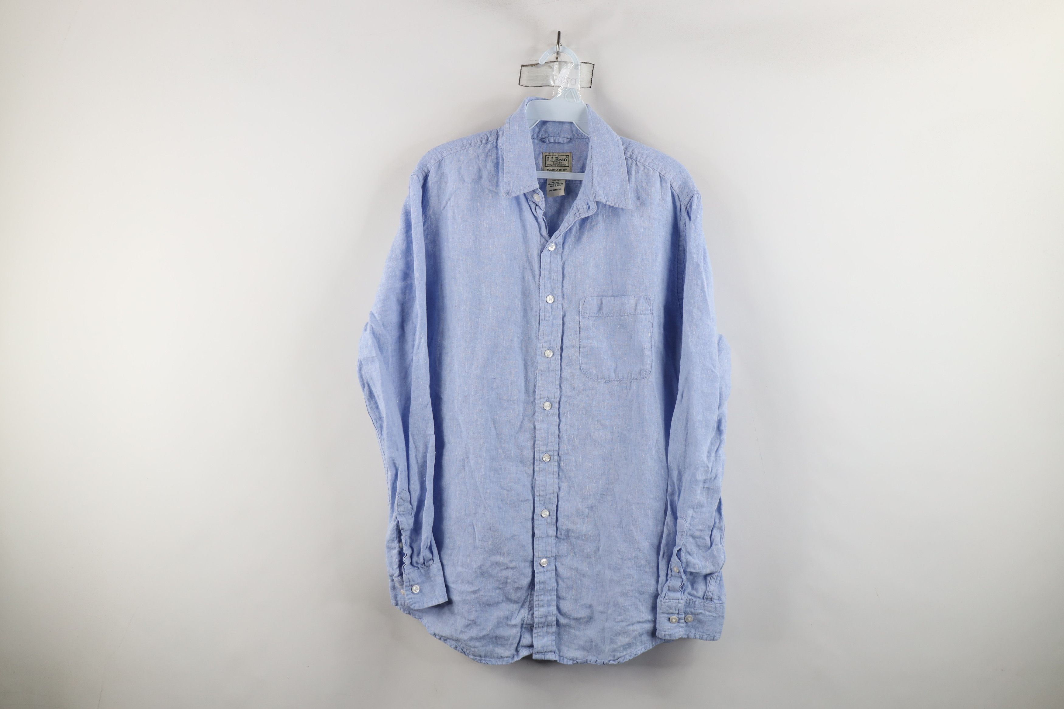 L.L. Bean × Vintage Vintage LL Bean Fitted Linen Collared Button Shirt Blue Size US M / EU 48-50 / 2 - 1 Thumbnail