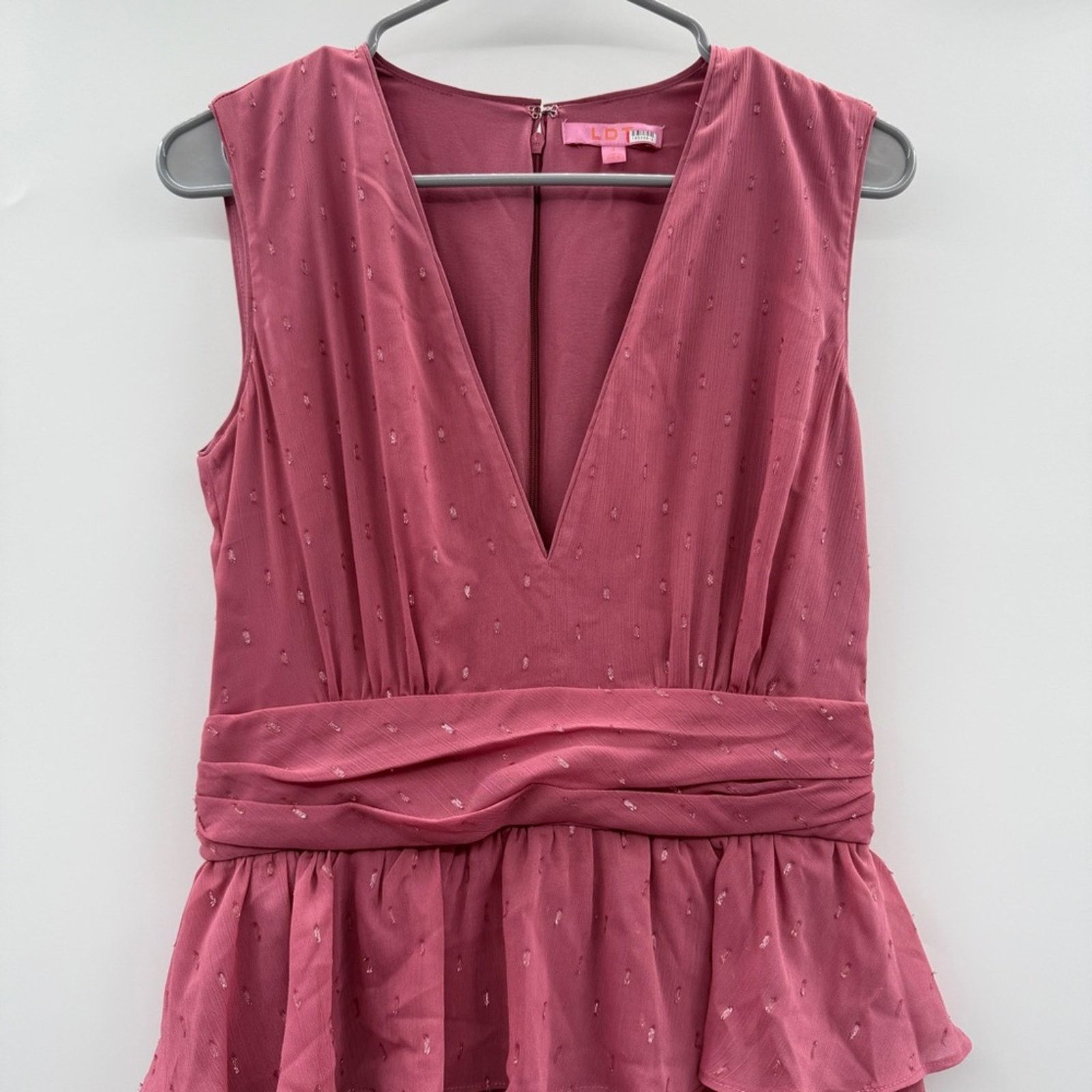 REVOLVE LDT Pink Rose Metallic Peplum Waist V Neck Maxi Gown Dress Size S / US 4 / IT 40 - 4 Thumbnail