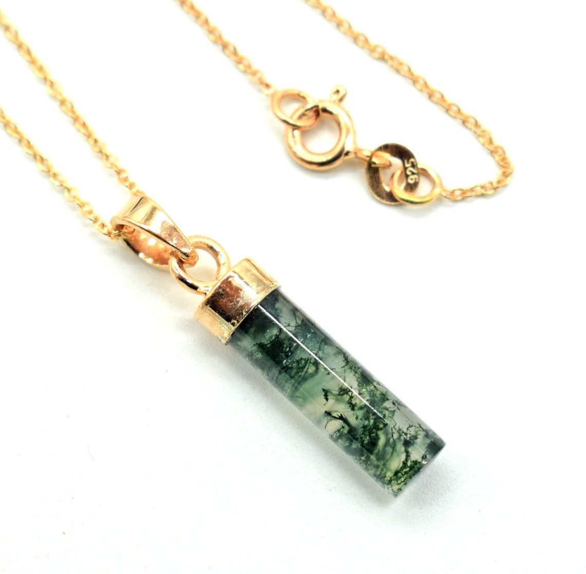 Handmade Natural Moss Agate Pendant: 925 K Silver Necklace, 18 Inch Size ONE SIZE - 6 Thumbnail