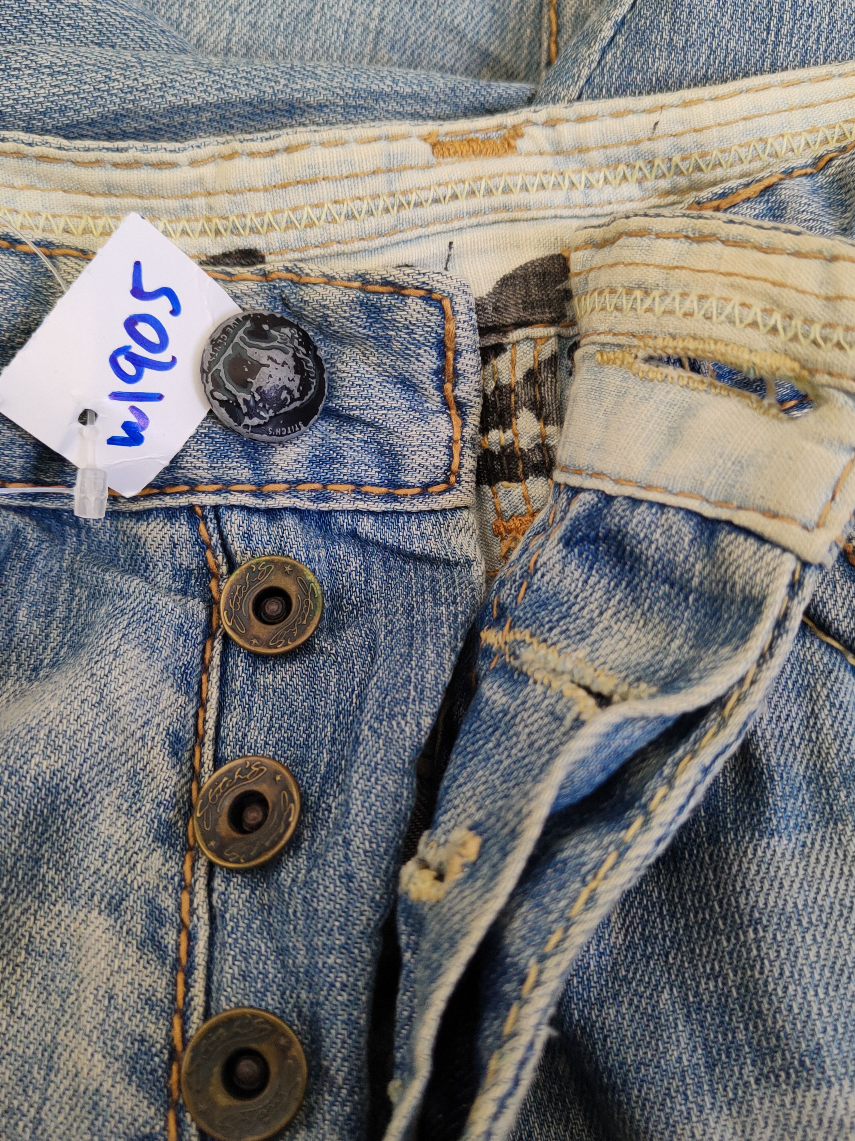 Stitch's Jeans Stitch's Blue selvedge Distressed Ripped Jeans #W1905 Size US 29 - 19 Thumbnail