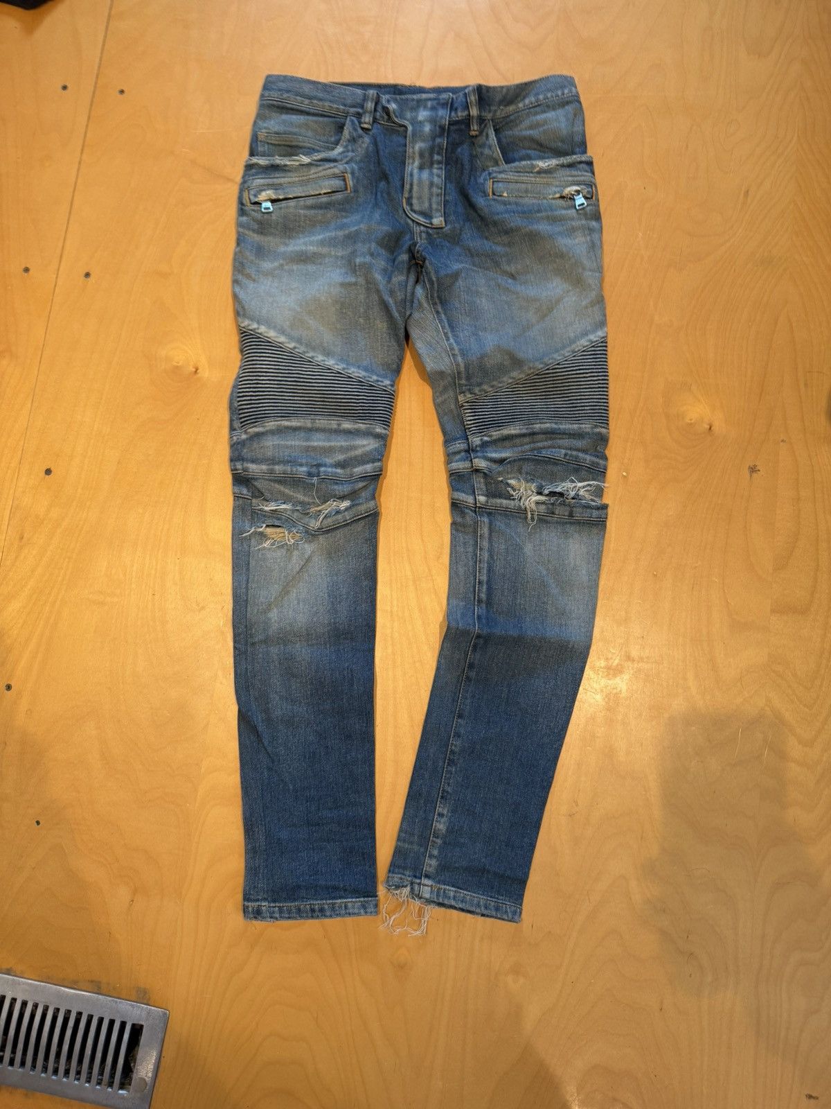 Balmain Balmain biker denim distressed blue fade Size US 31 - 1 Thumbnail