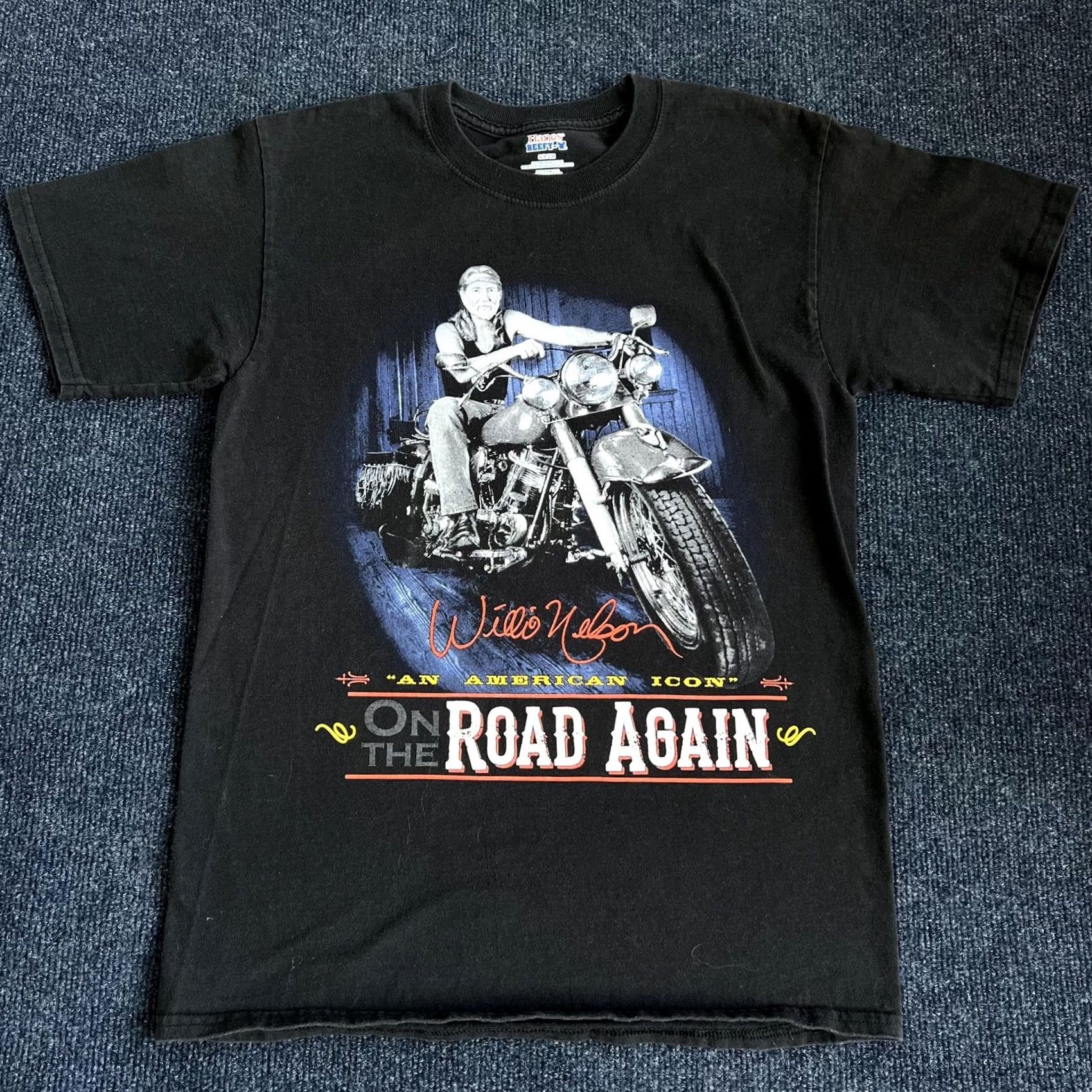 Hanes Willie Nelson Shirt Mens Small Black On The Road Again Motorcycle Tee T-Shirt Size US S / EU 44-46 / 1 - 2 Thumbnail