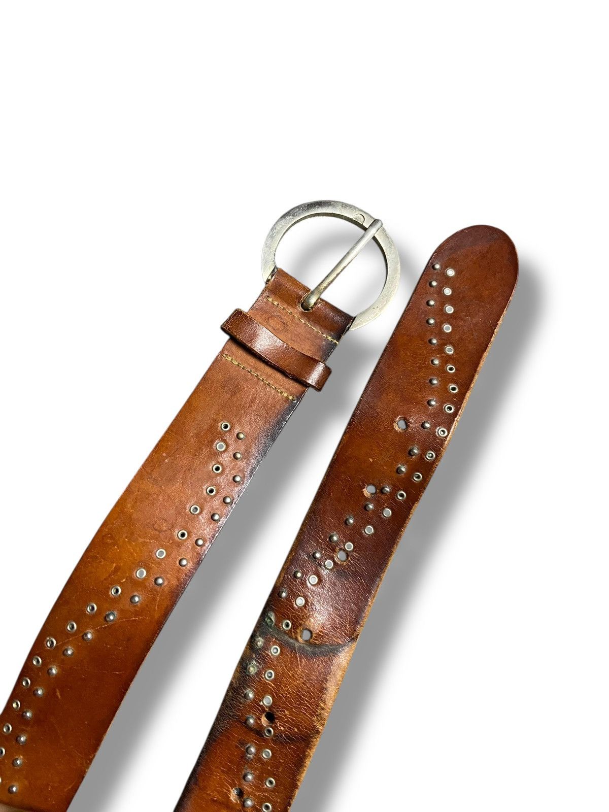 Japanese Brand Brown Metal Studded Leather Belt (142) Size 38 - 4 Thumbnail