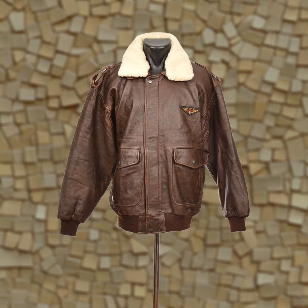 Vintage McDuncan Air Force Brown Leather Aviator Jacket Size 50 Mens Leather Bomber Jacket Brown 50 Vintage? Size US M / EU 48-50 / 2 - 1 Thumbnail