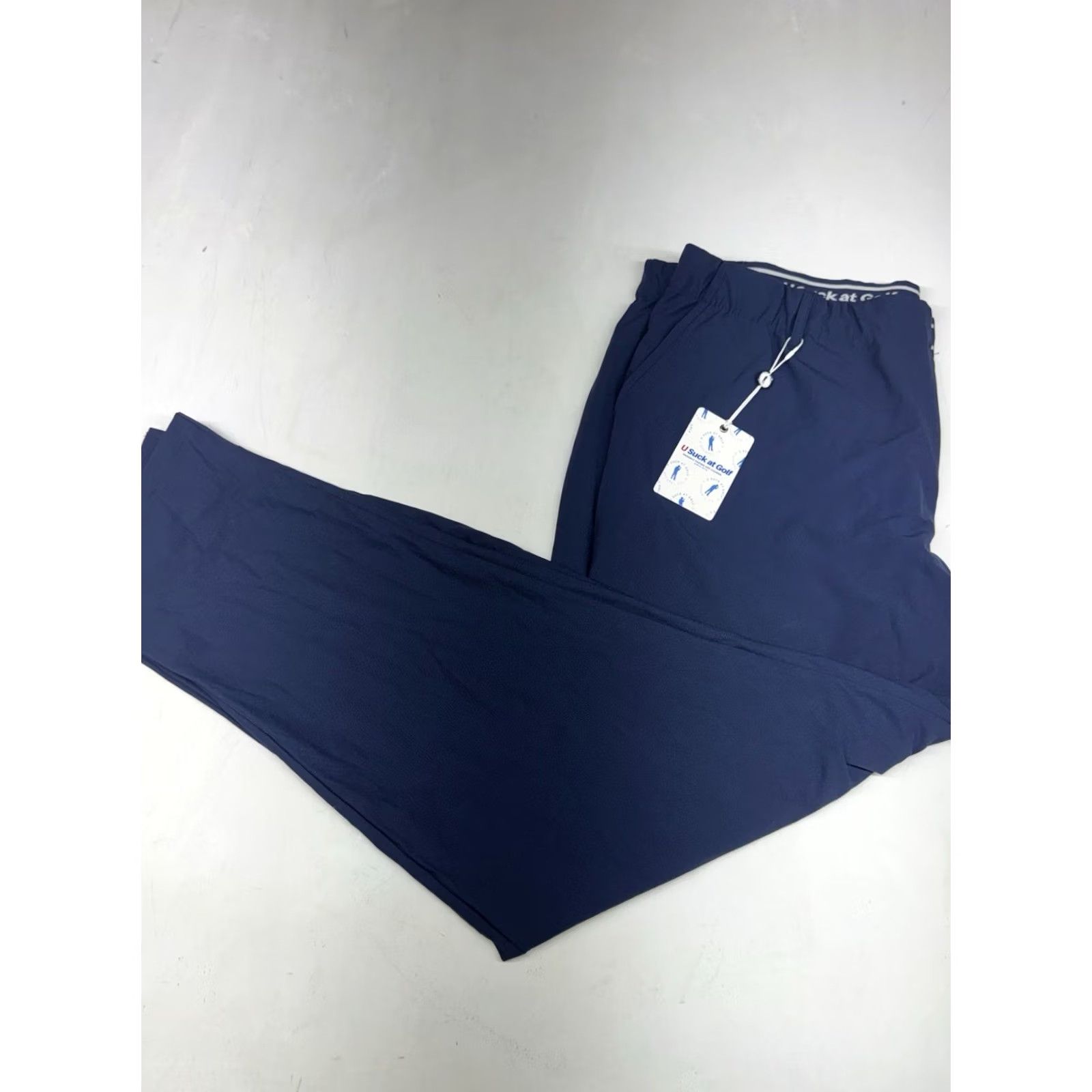 Vintage U Suck At Golf USAG Pants Mens 40x32 Navy Athletic Chino Modern Flat Front Elastic Waist Slash Pocket Size US 40 / EU 56 - 2 Thumbnail