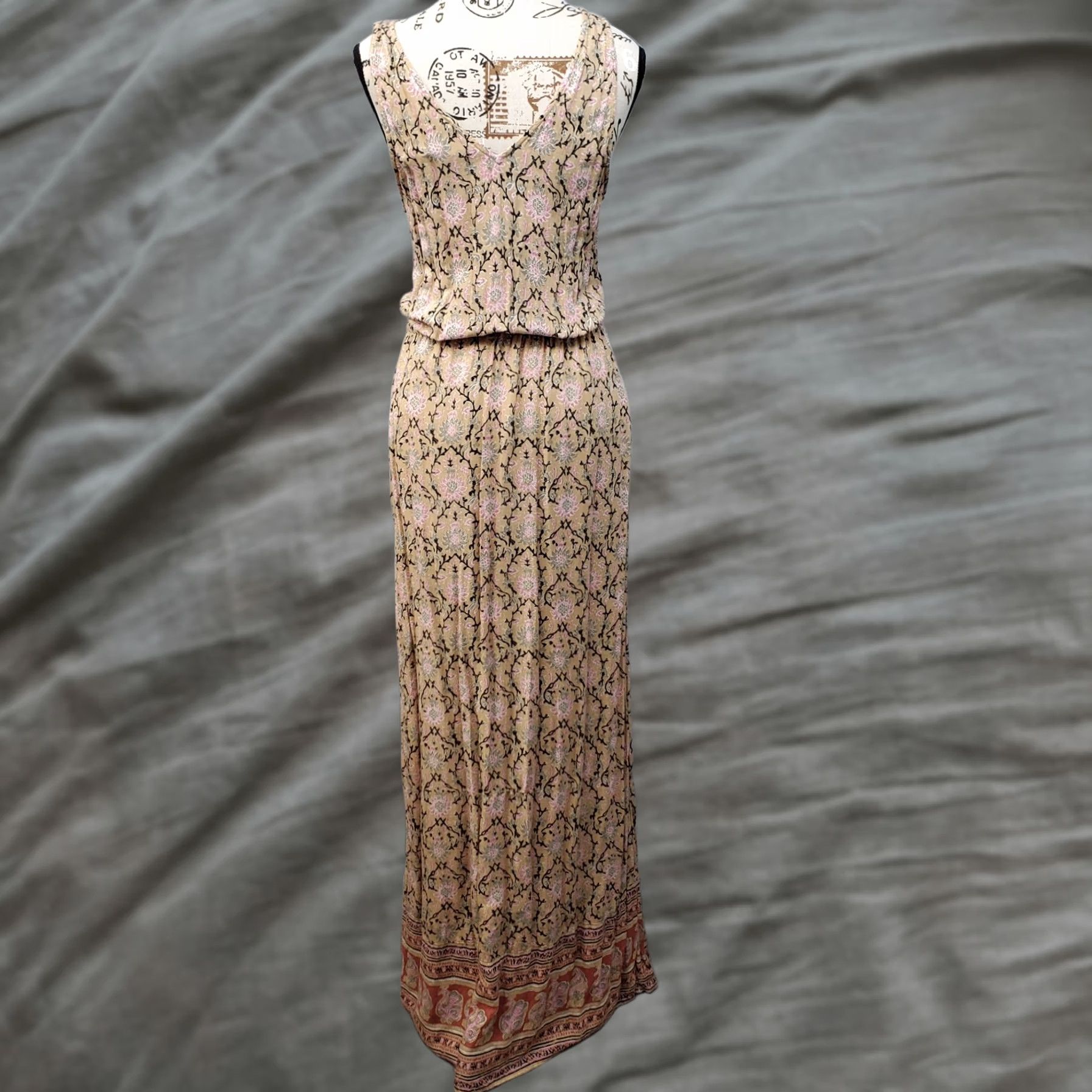 Lucky Brand Lucky Brand Dress Womens S Maxi Multi Floral Lined Cinch Waist Deep Neck Size S / US 4 / IT 40 - 1 Thumbnail