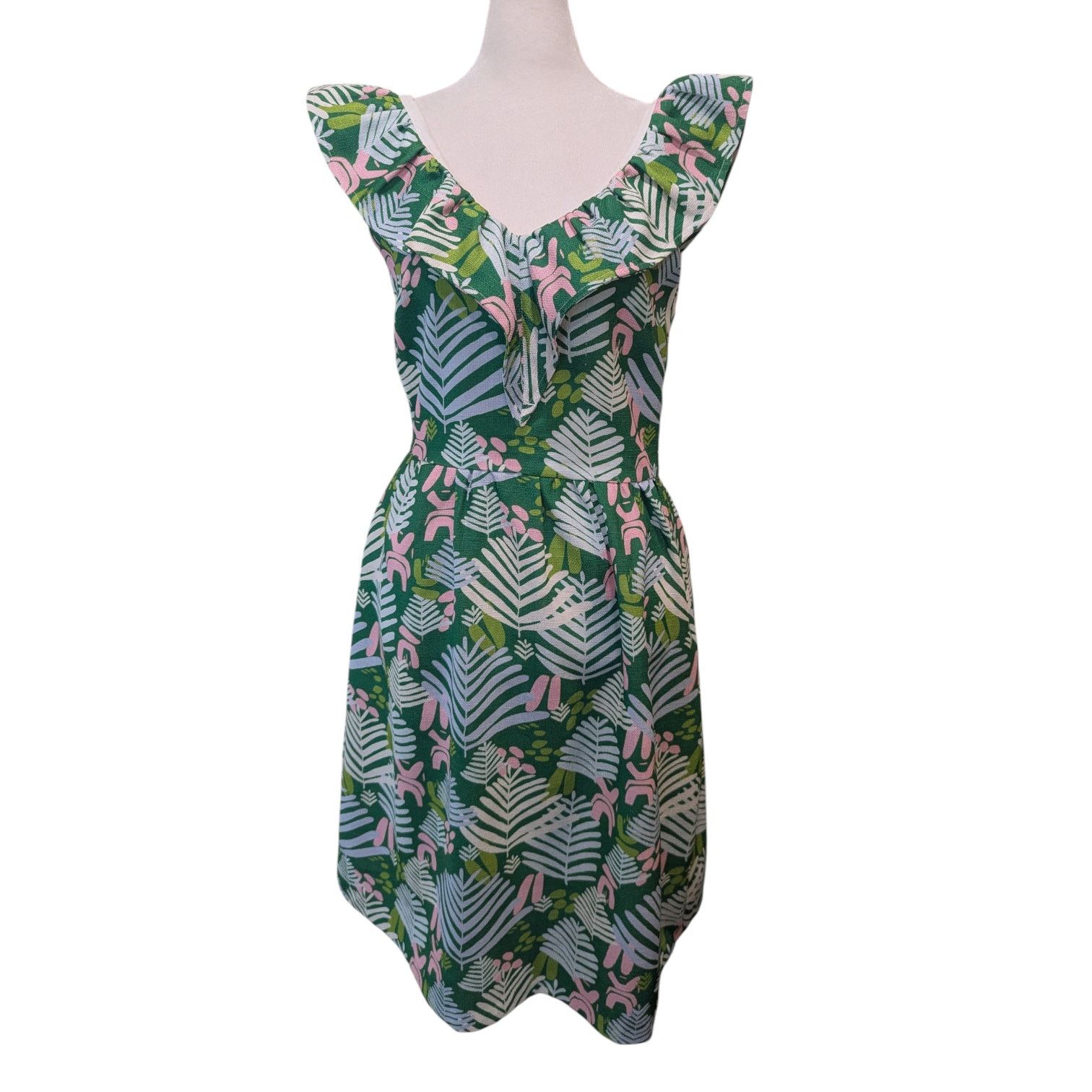 Other CK Bradley Edith Mini Green Leaf Ruffle Dress X-Small Size XS / US 0-2 / IT 36-38 - 1 Thumbnail