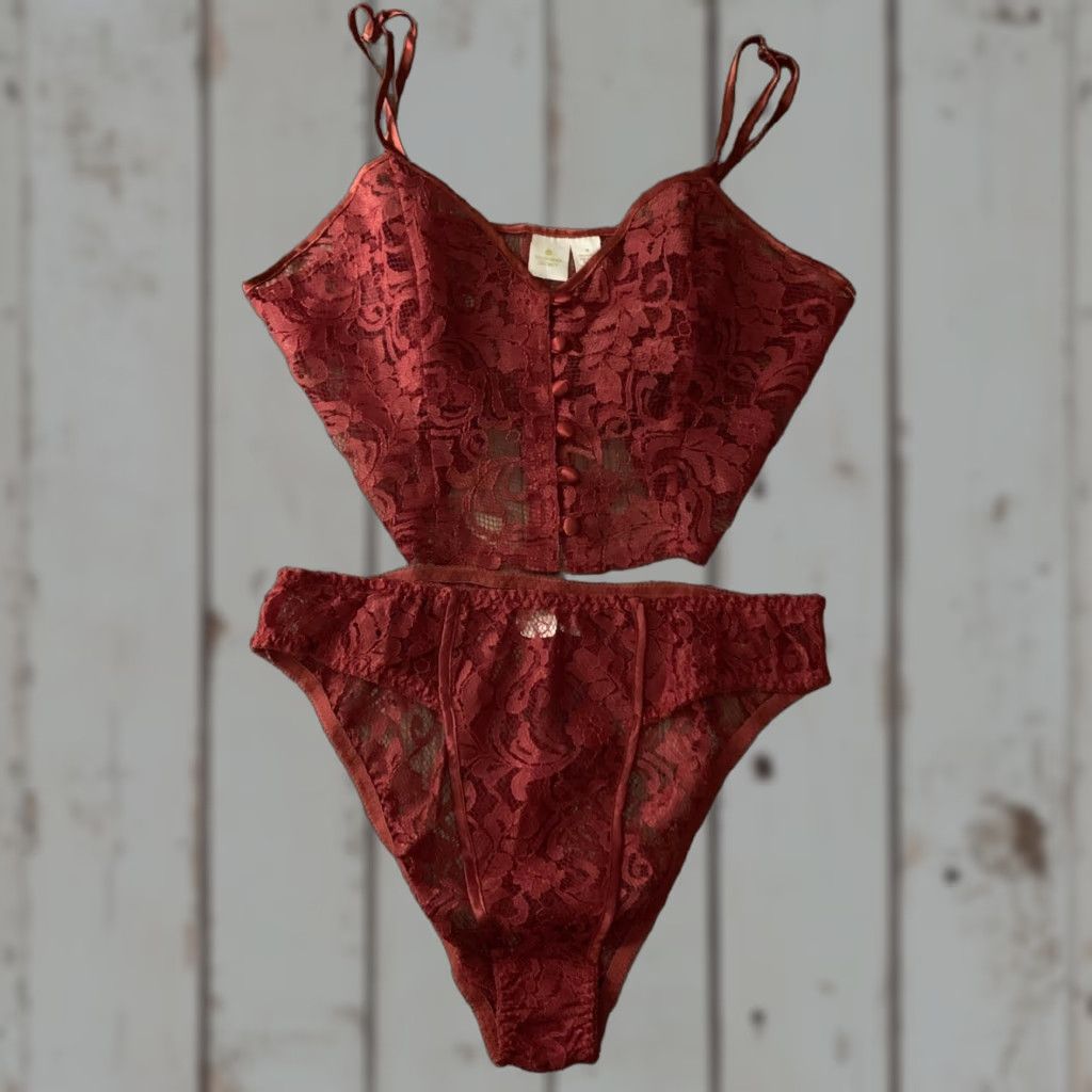 Victoria's Secret VINTAGE Victoria's Secret LACE Bikini Panty Bralette Set M RED BURGANDY Sexy NSFW NWOT Size ONE SIZE - 1 Thumbnail
