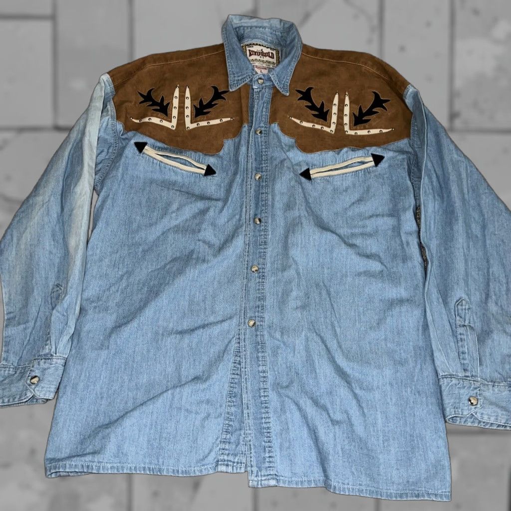 Vintage VINTAGE SNAP Denim Button-Up Shirt Gold Blue Long Sleeve Men’s Size L Metal Size US L / EU 52-54 / 3 - 1 Thumbnail