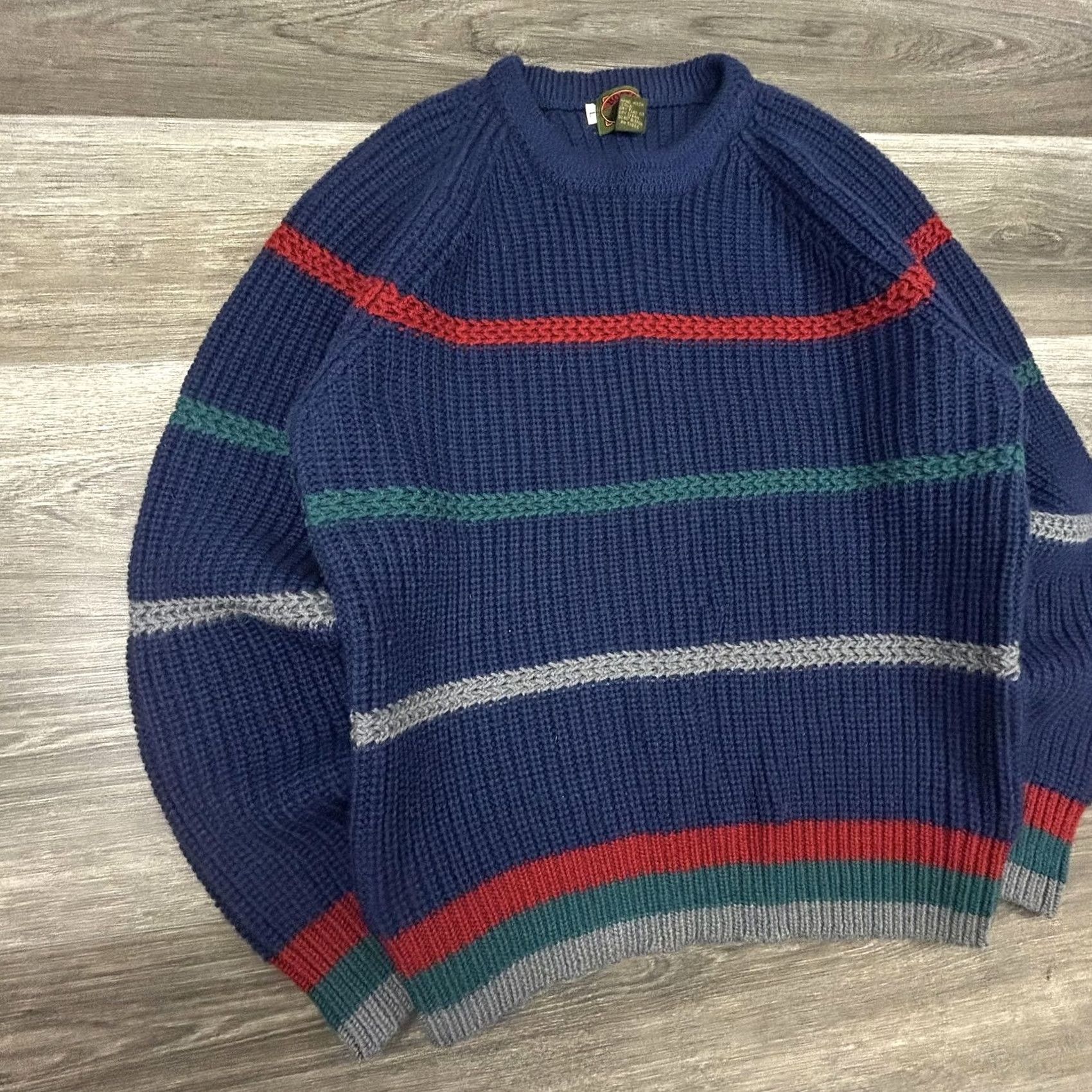 Vintage VINTAGE Boston Traders Sweater Mens Large Blue 100% Wool Stripe Chunky-Knit 90s Size US L / EU 52-54 / 3 - 3 Thumbnail