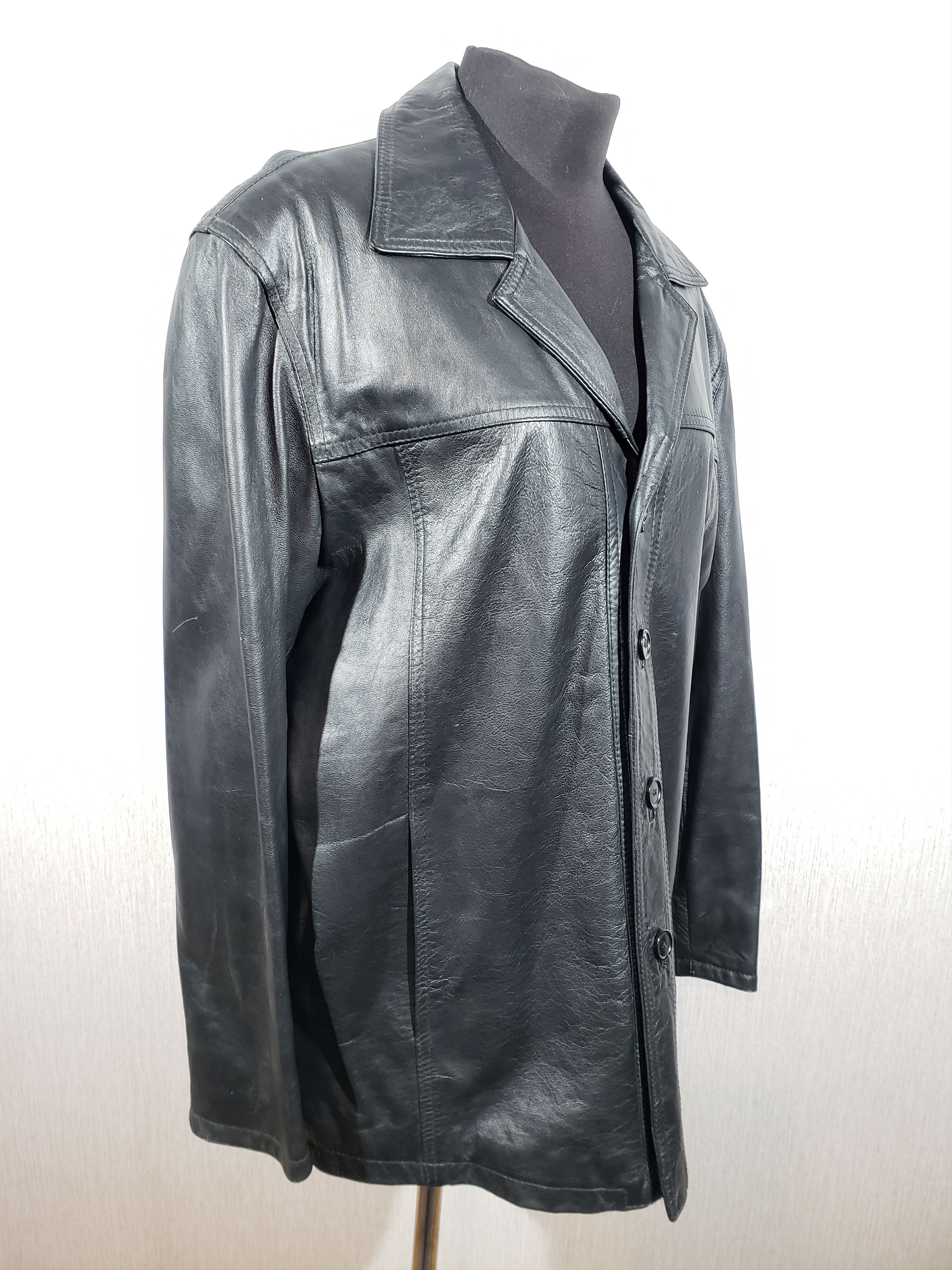 Uniqlo Black men's jacket made of genuine leather. Size US L / EU 52-54 / 3 - 3 Thumbnail