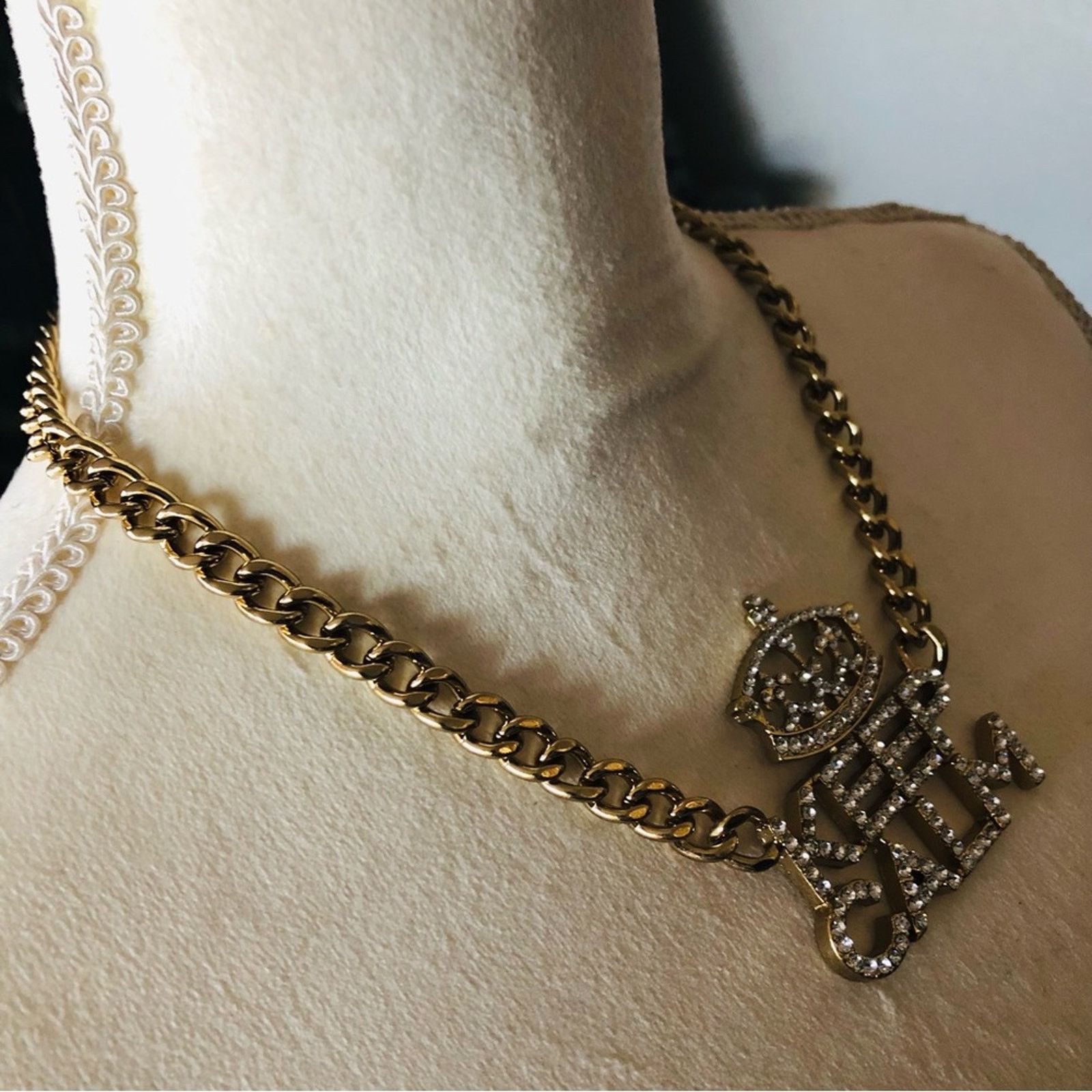 Jewelry Bling bold clear rhinestone “KEEP CALM” chain link necklace Size ONE SIZE - 4 Thumbnail