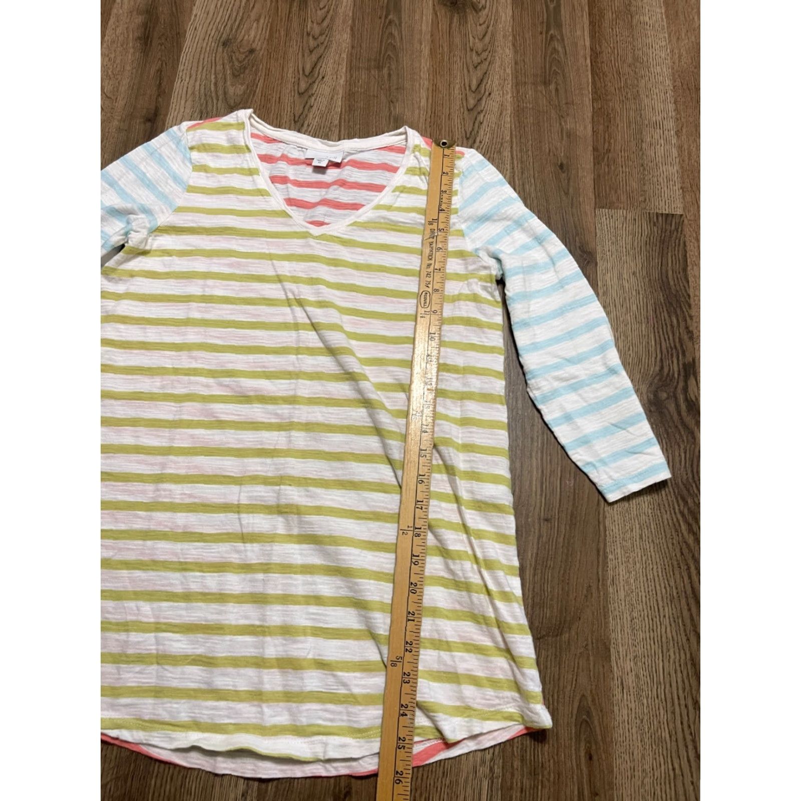 J. Jill J. Jill Shirt Womens XS Striped 3/4 Sleeve V-neck Multicolor Blue Green Pink White T-Shirt Casual Womens XS Size XS / US 0-2 / IT 36-38 - 7 Thumbnail