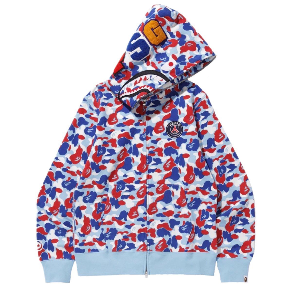 image of Bape X Psg Shark Full Zip Hoodie (2018) in Blue, Men's (Size 2XL)