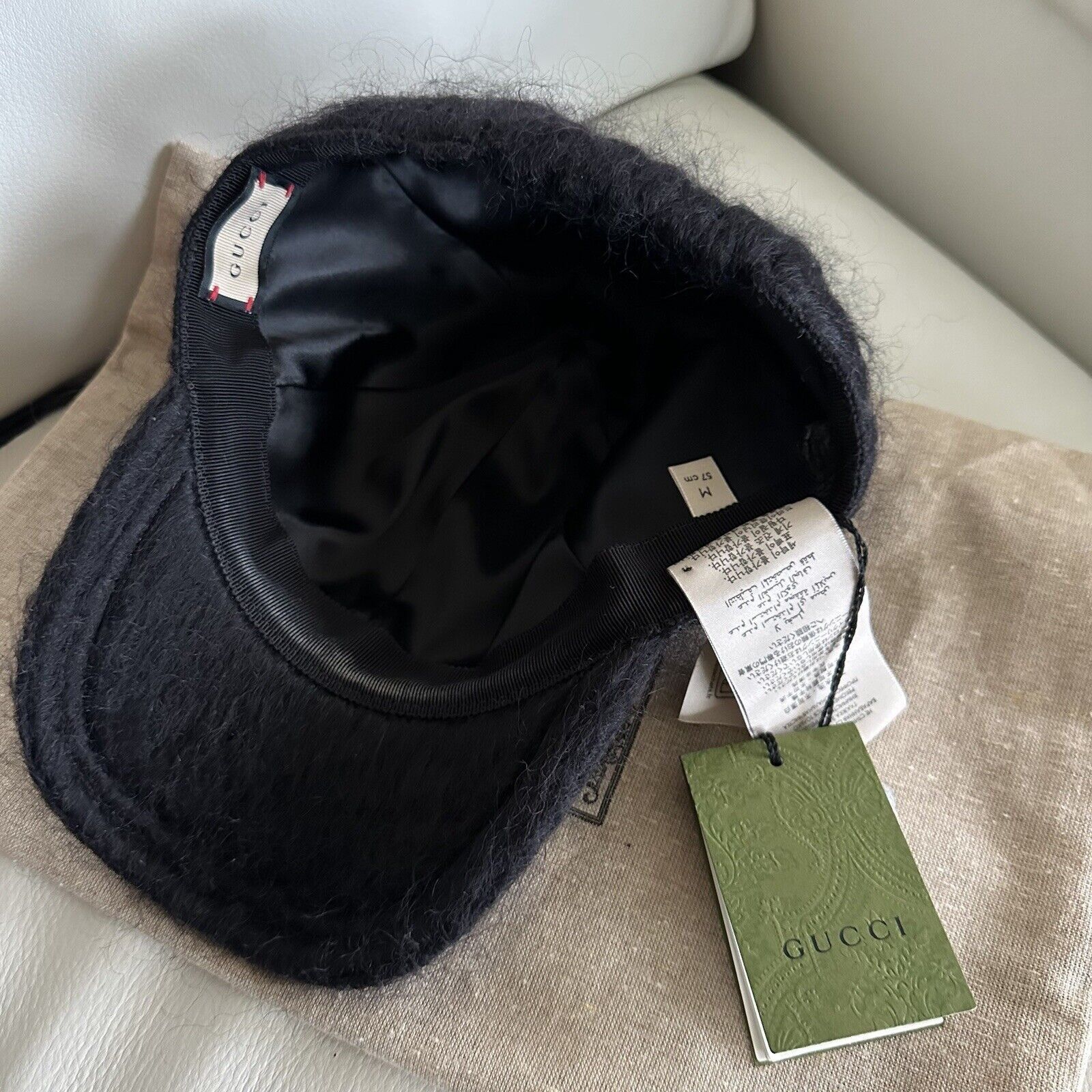 NWT GUCCI MOHAIR-BLEND BASEBALL CAP SZ M BLACK 100% Authenti