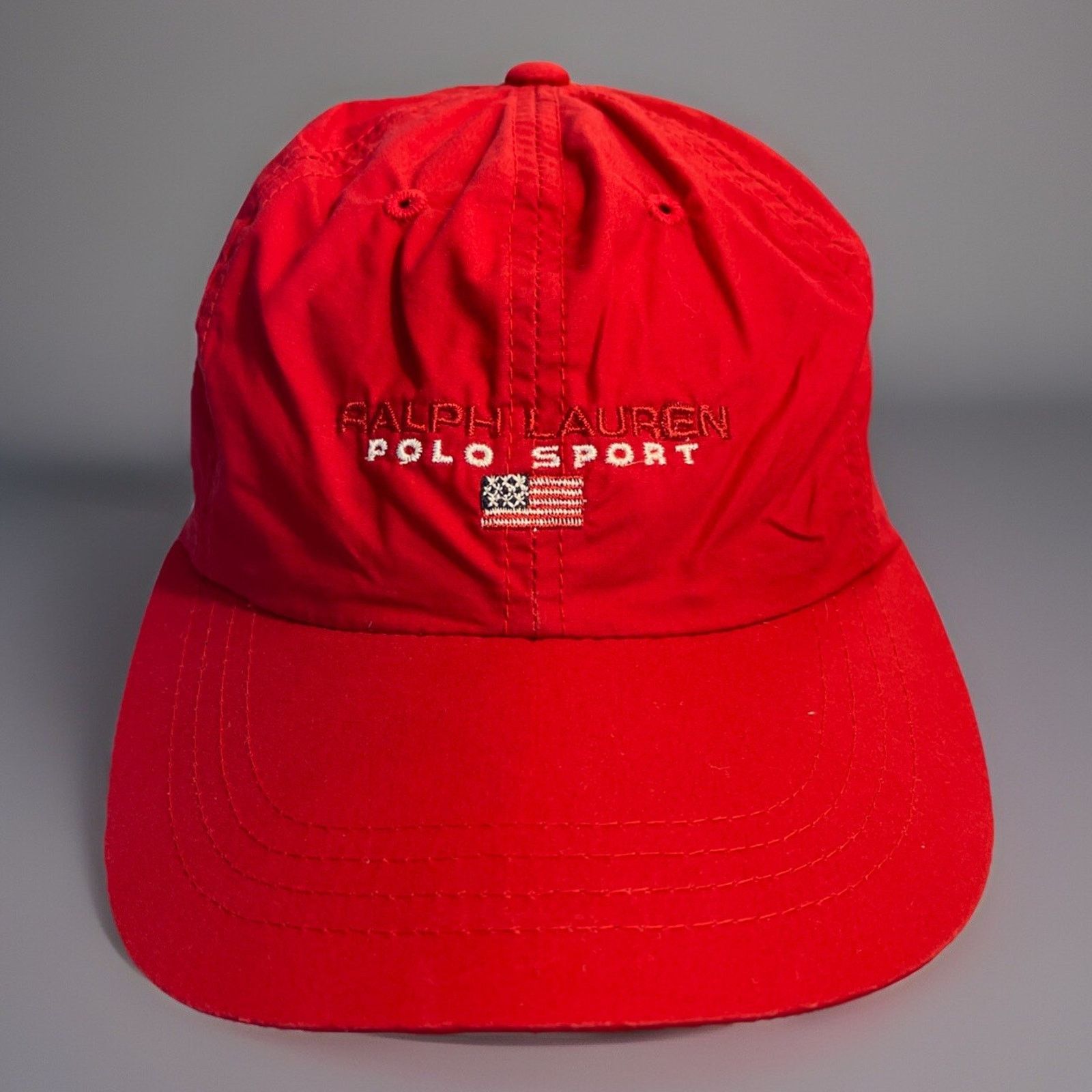 Polo Sport Ralph Lauren Red Hat Cap VTG Elastic Terry 90s RL