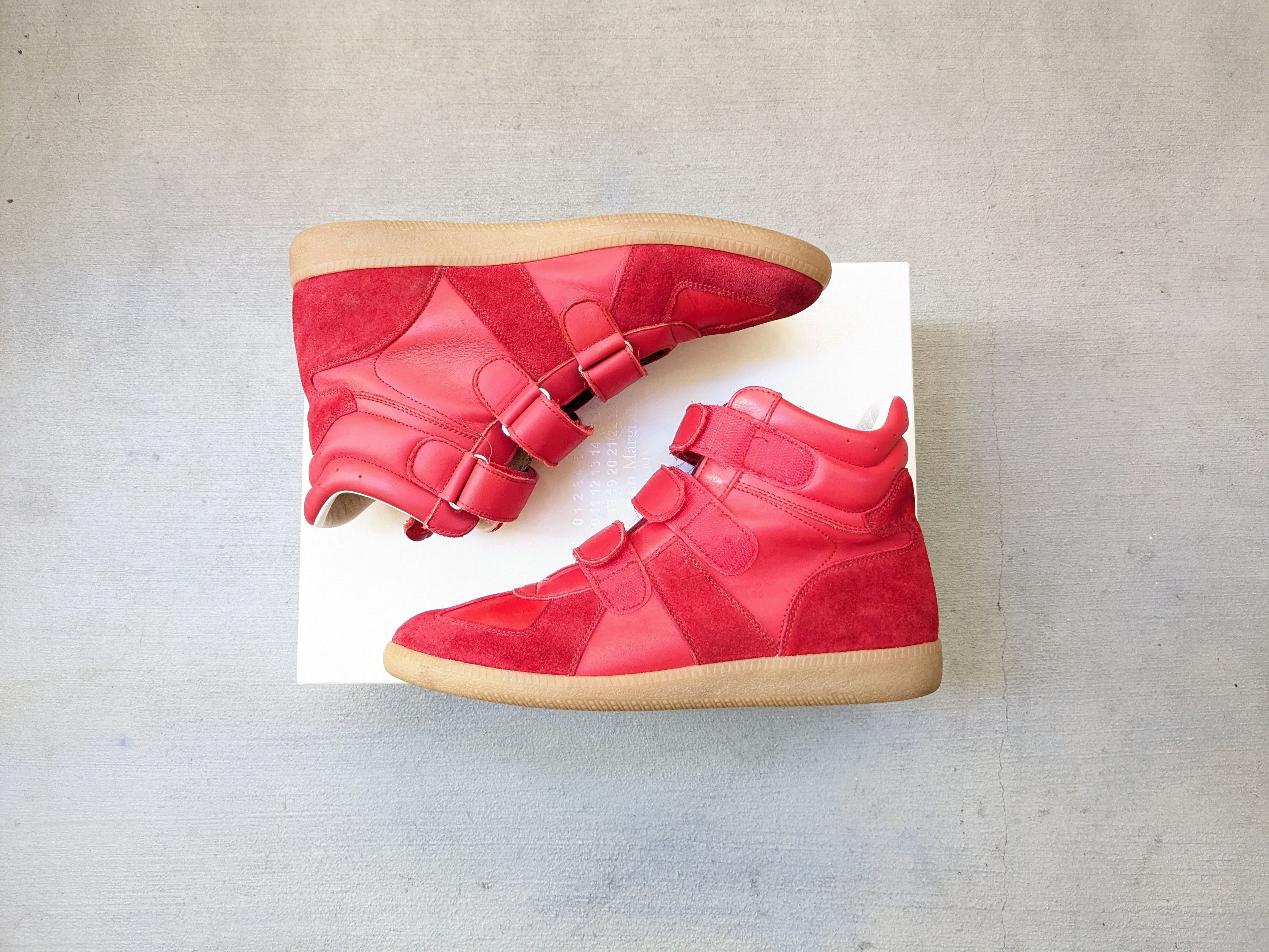 image of Maison Margiela Triple Strap Sneakers Red Suede 8 41 Leather, Men's