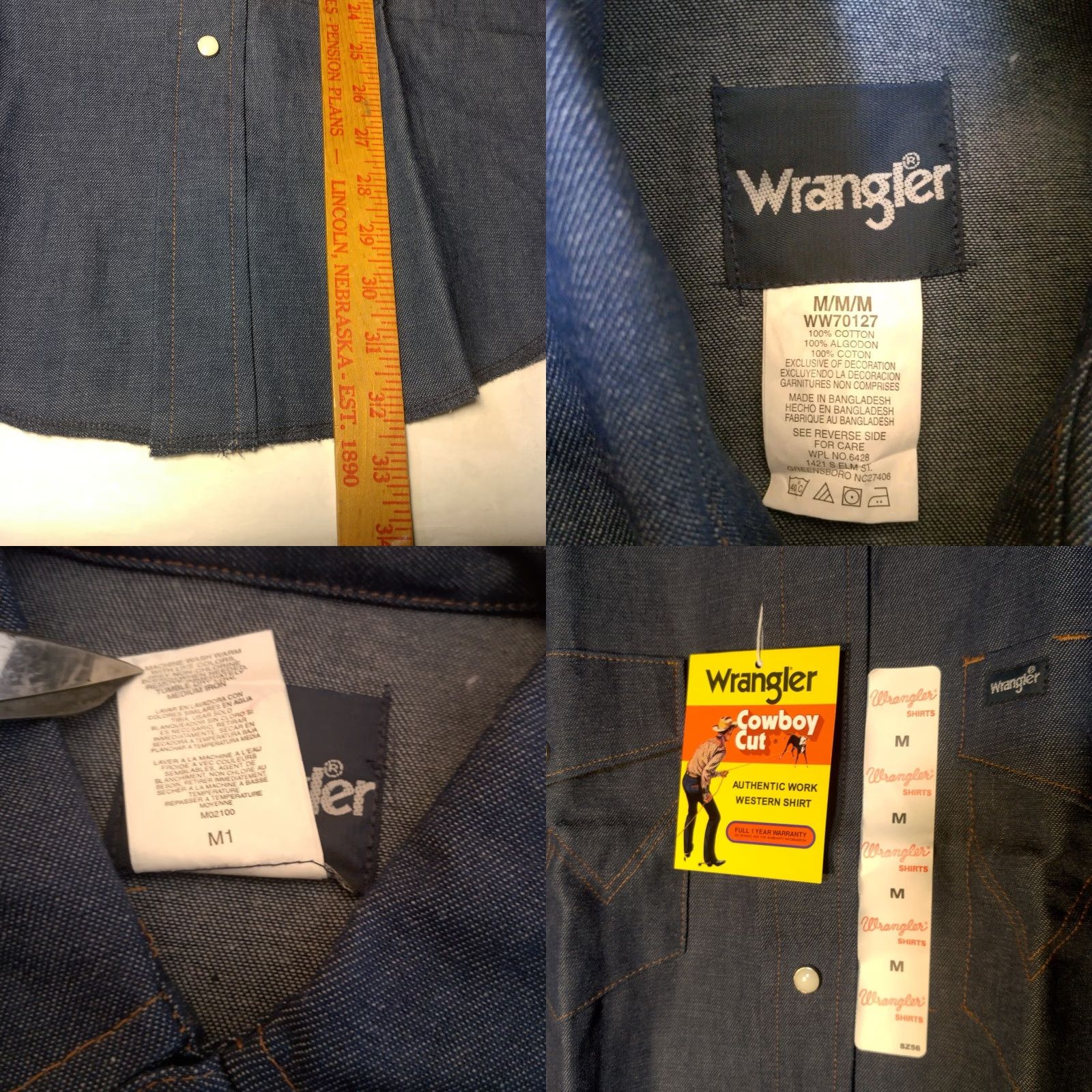Wrangler VINTAGE Wrangler Cowboy Cut Western Shirt Men Medium Blue Denim Pearl Snap Workwear Size US M / EU 48-50 / 2 - 8 Thumbnail