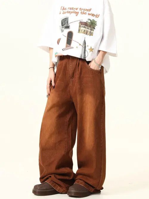 VIBE Brown Wide Leg Denim Jeans Size US 30 / EU 46 - 4 Thumbnail