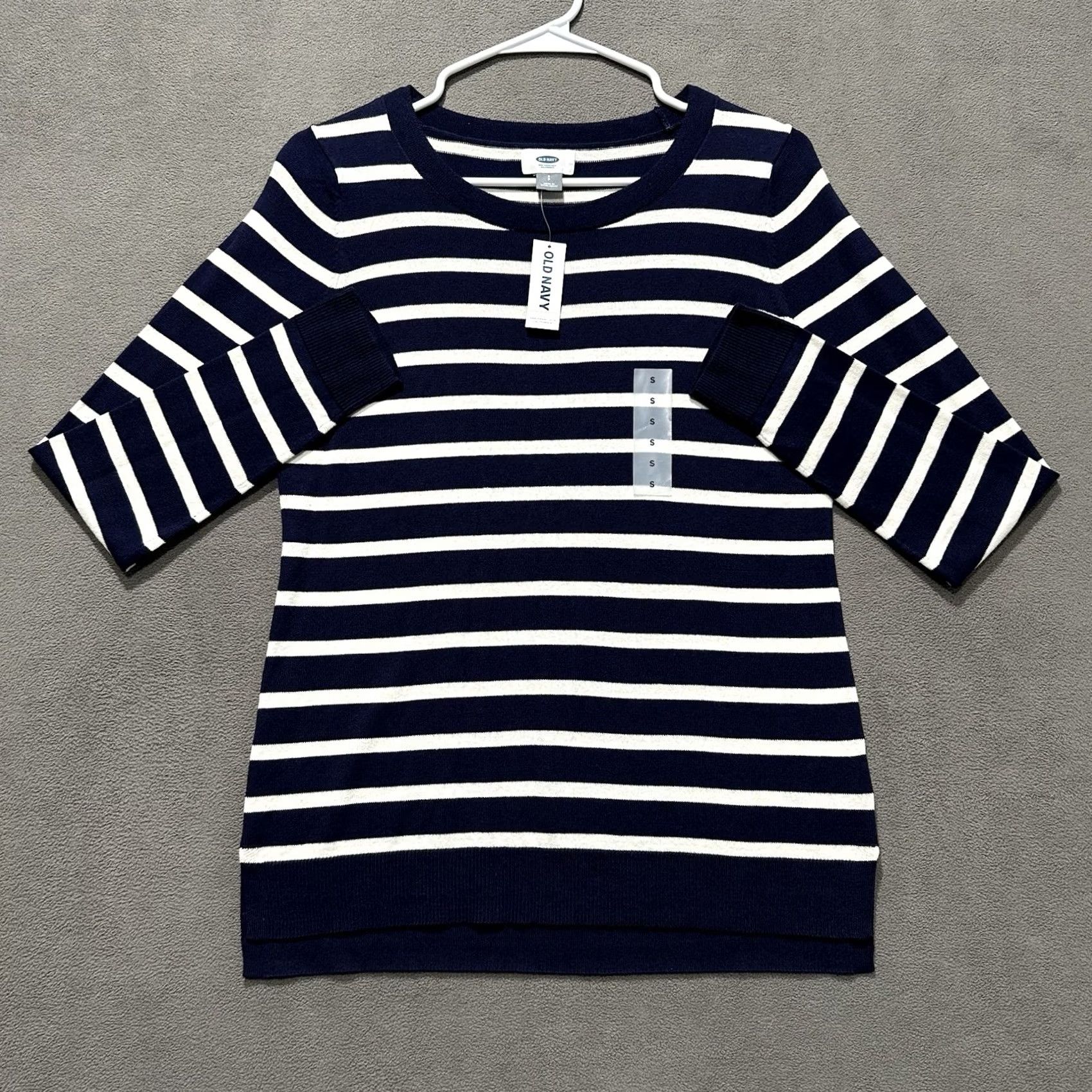 Old Navy NWT Old Navy Sweater Womens Small Blue White Striped Long Sleeve Crew Neck Size S / US 4 / IT 40 - 2 Thumbnail