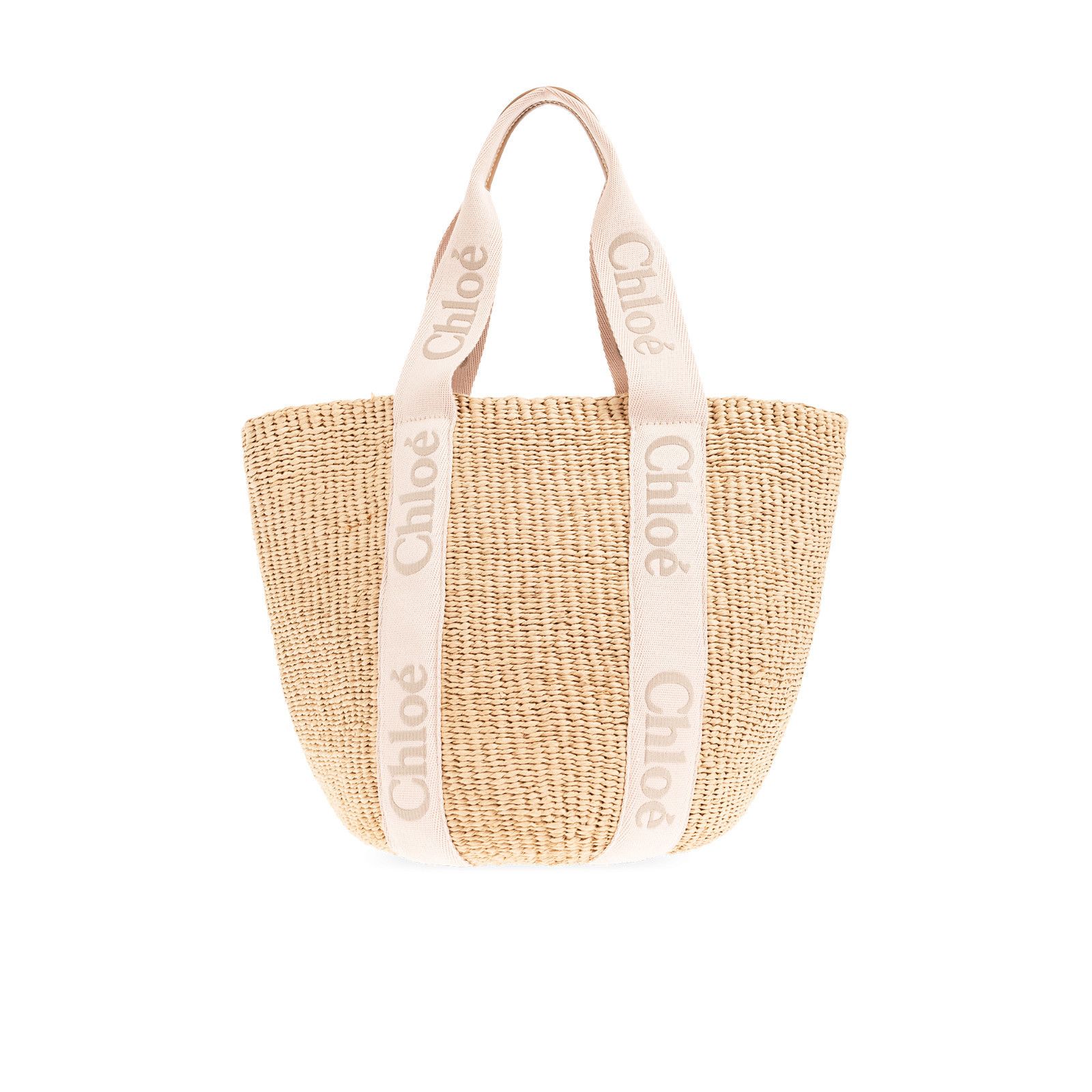 Chloe Chloe Large Basket Tote White & Pink Raffia-Effect Linen Sho Size ONE SIZE - 1 Thumbnail