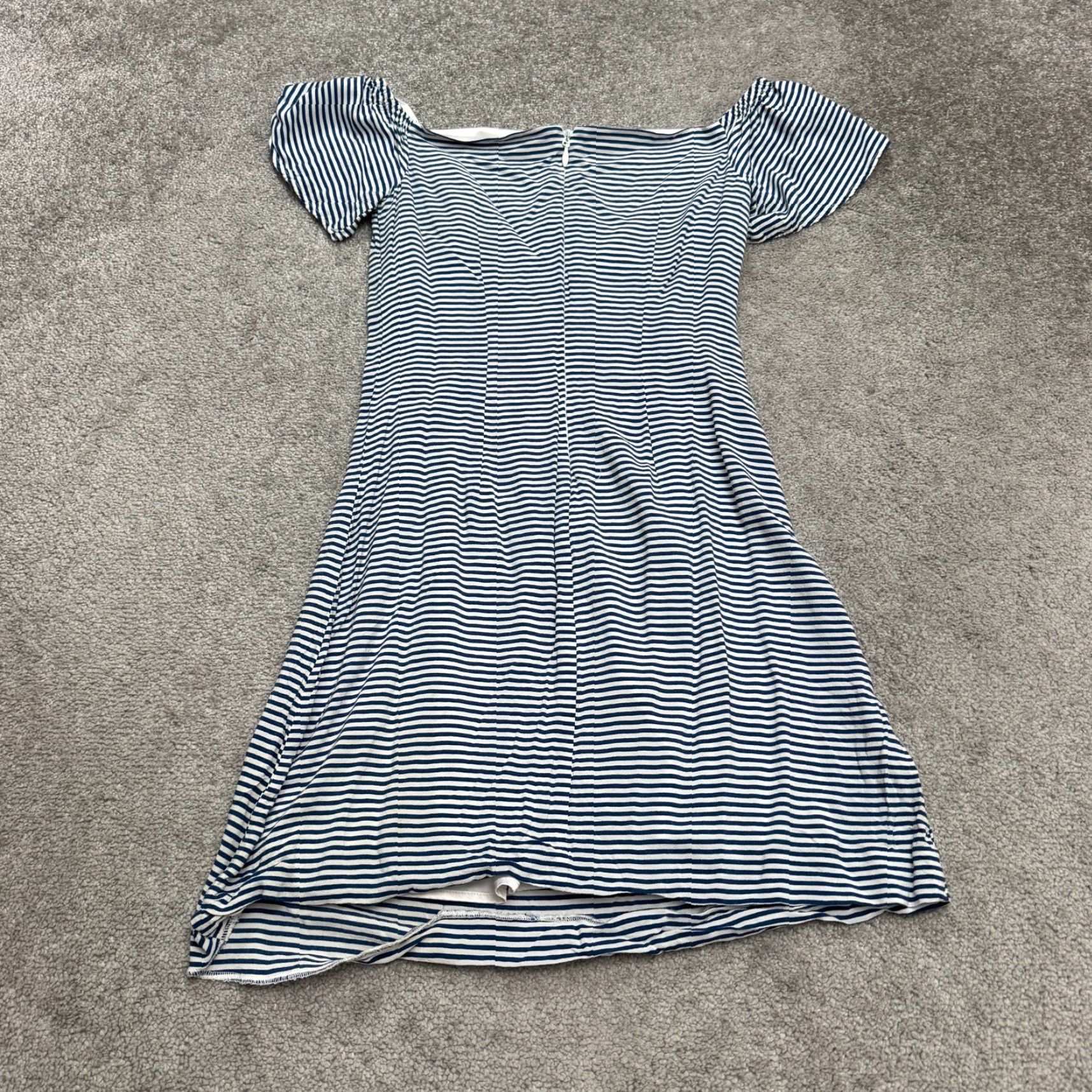 Bebe BeBe Womens Mini Dress Off Shoulder Puff Sleeve 4 Blue White Striped Stretch Size S / US 4 / IT 40 - 2 Thumbnail