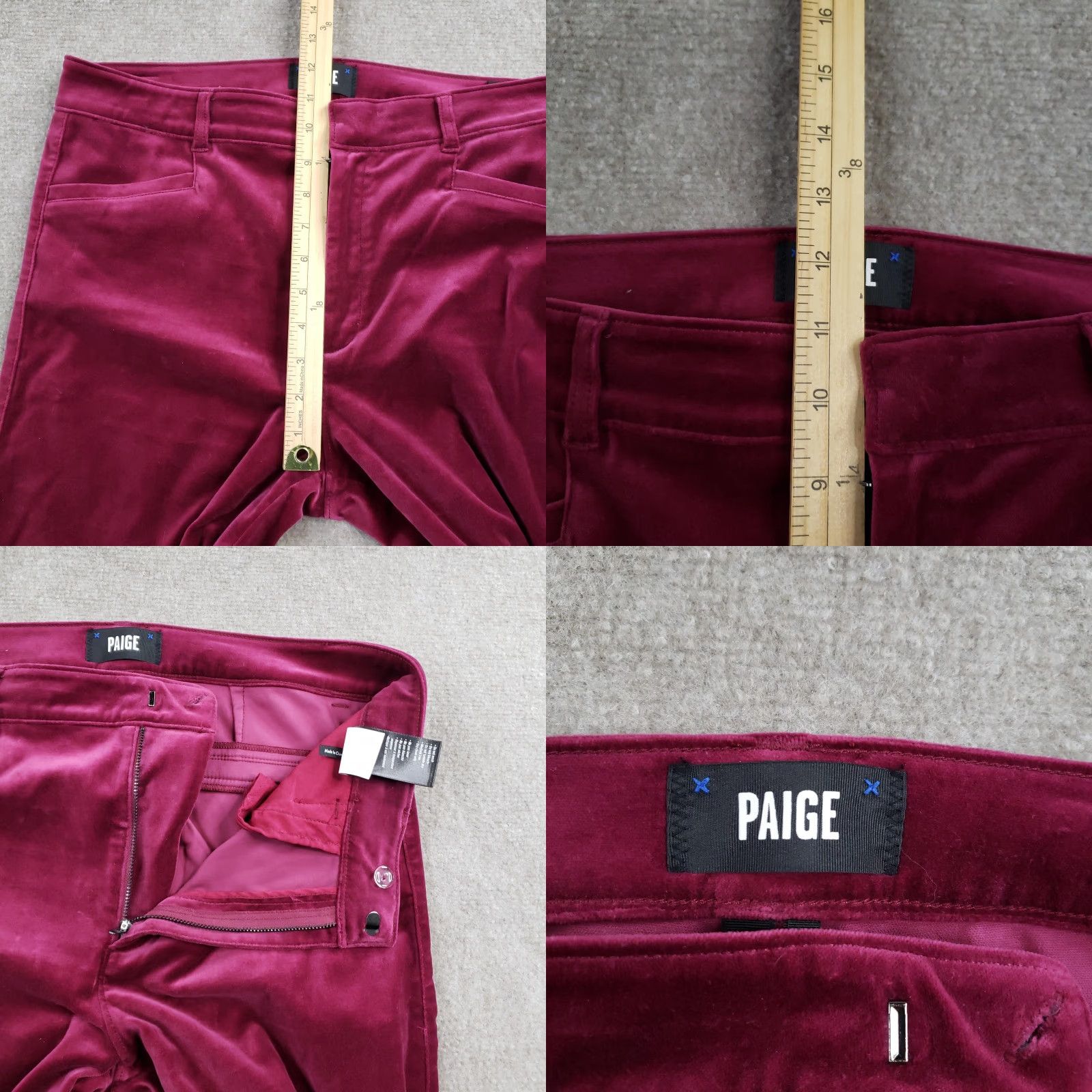 Paige Paige Pants Womens 31 Purple Velvet Wide Leg Dress Trouser 33x30 Inseam 30 Zip Pockets Stretch Cotton Spandex Velvet Fabric Wide-Leg Red Color Bag Size 24" / US 00 / IT 34 - 8 Thumbnail