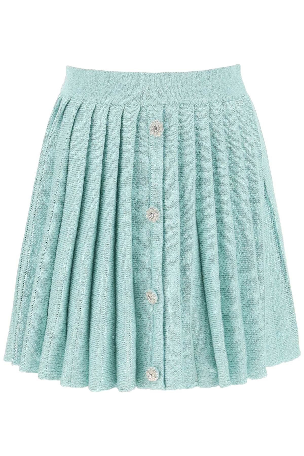 image of Self Portrait Mini Skirt In Sequin Knit With Diamanté Buttons in Light Blue, Women's (Size Small)