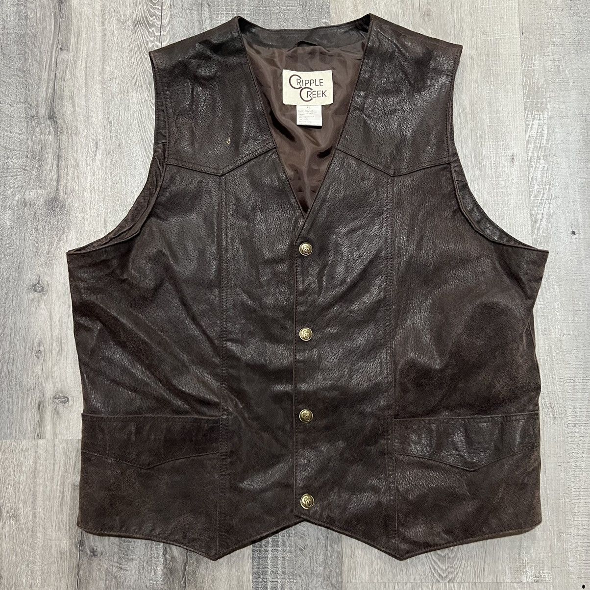 Vintage VTG Cripple Creek Men's Leather Vest Jacket Chocolate Brown Size US XL / EU 56 / 4 - 1 Thumbnail