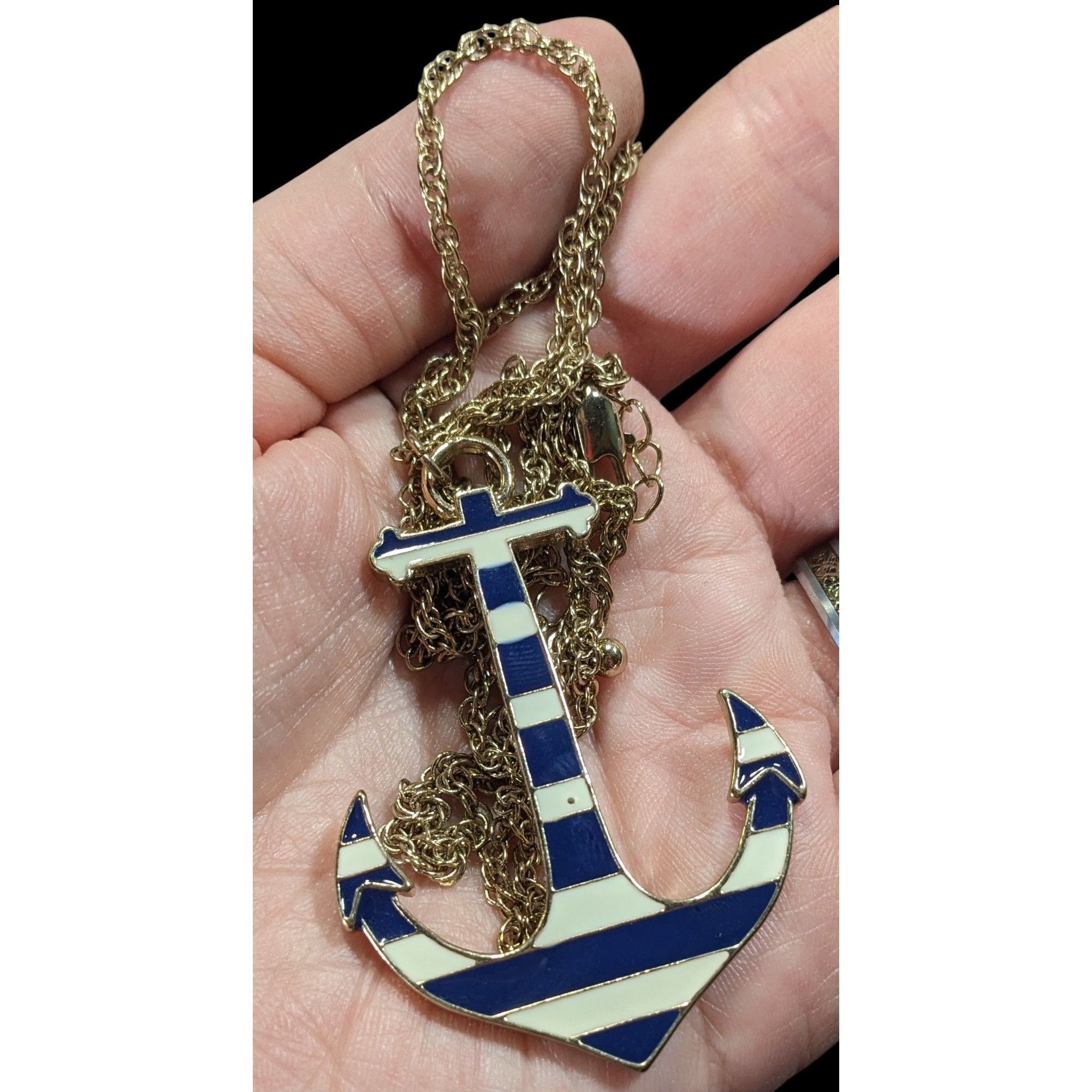 Other Nautical Enamel Blue And White Striped Anchor Necklace Size ONE SIZE - 7 Thumbnail