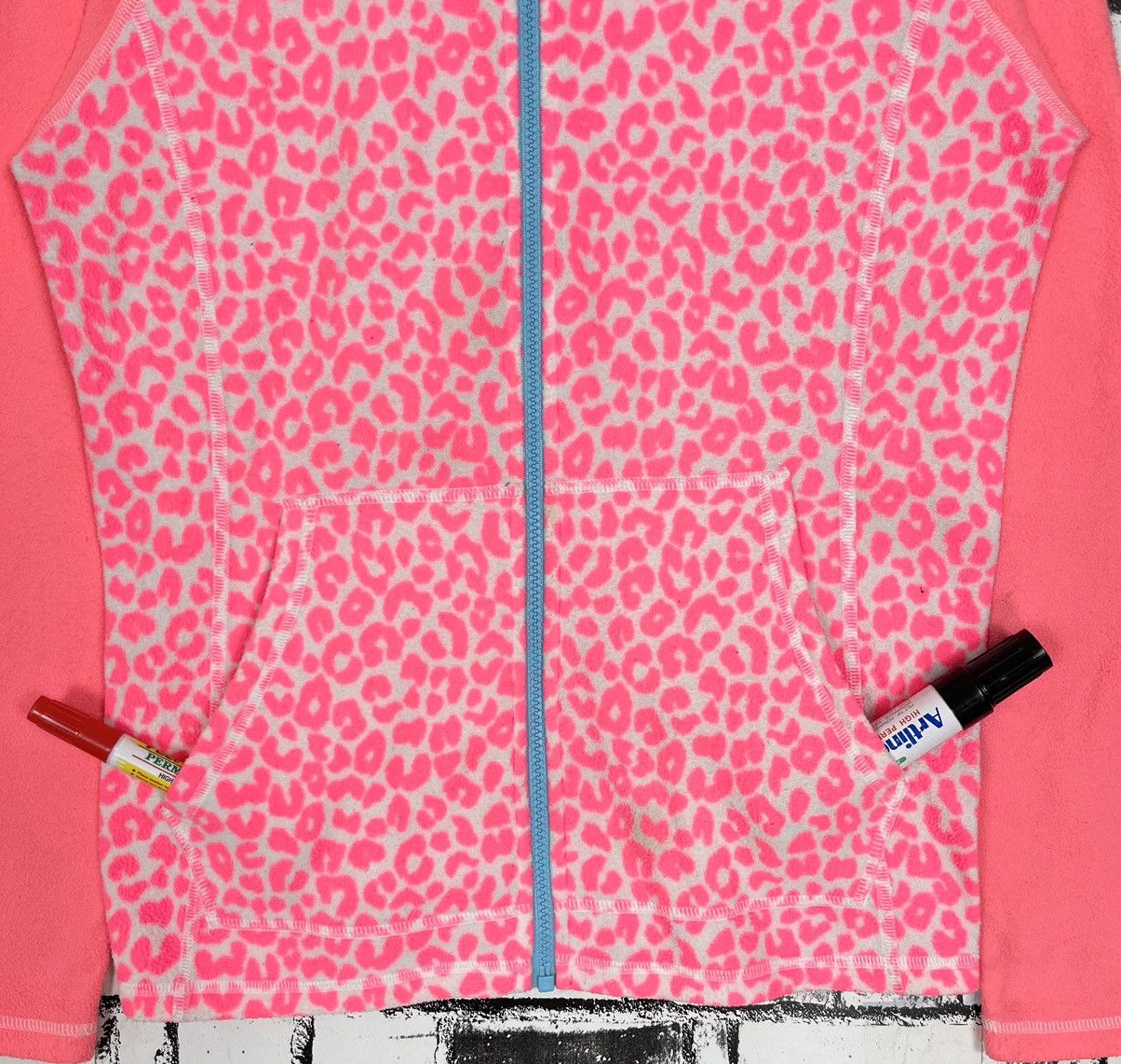 The North Face Pink Leopard Print Hoodie Fleece Jacket