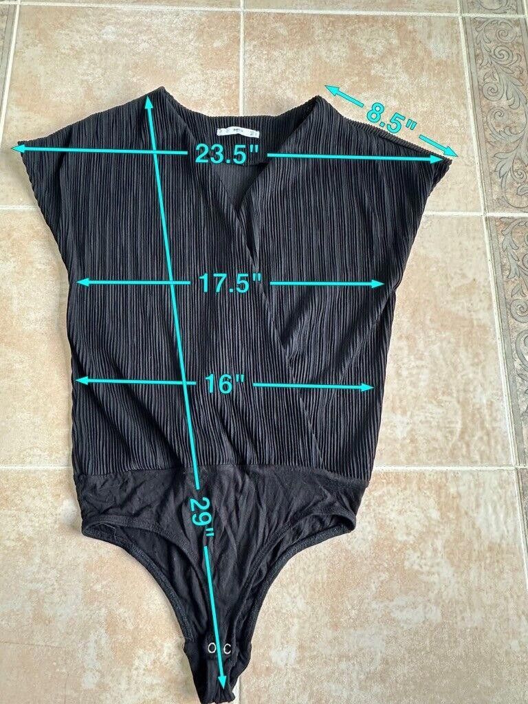 Designer MNG Deep V Neck Bodysuit Black Extended Cap sleeves size XS Size 26" / US 2 / IT 38 - 2 Thumbnail
