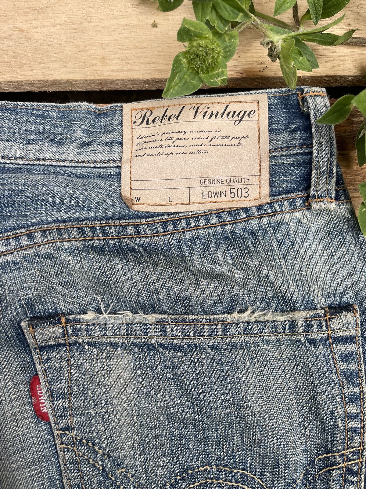 Edwin × Vintage Vintage Edwin 503 Distressed Faded Straight Cut Denim Jeans Size US 30 / EU 46 - 3 Thumbnail