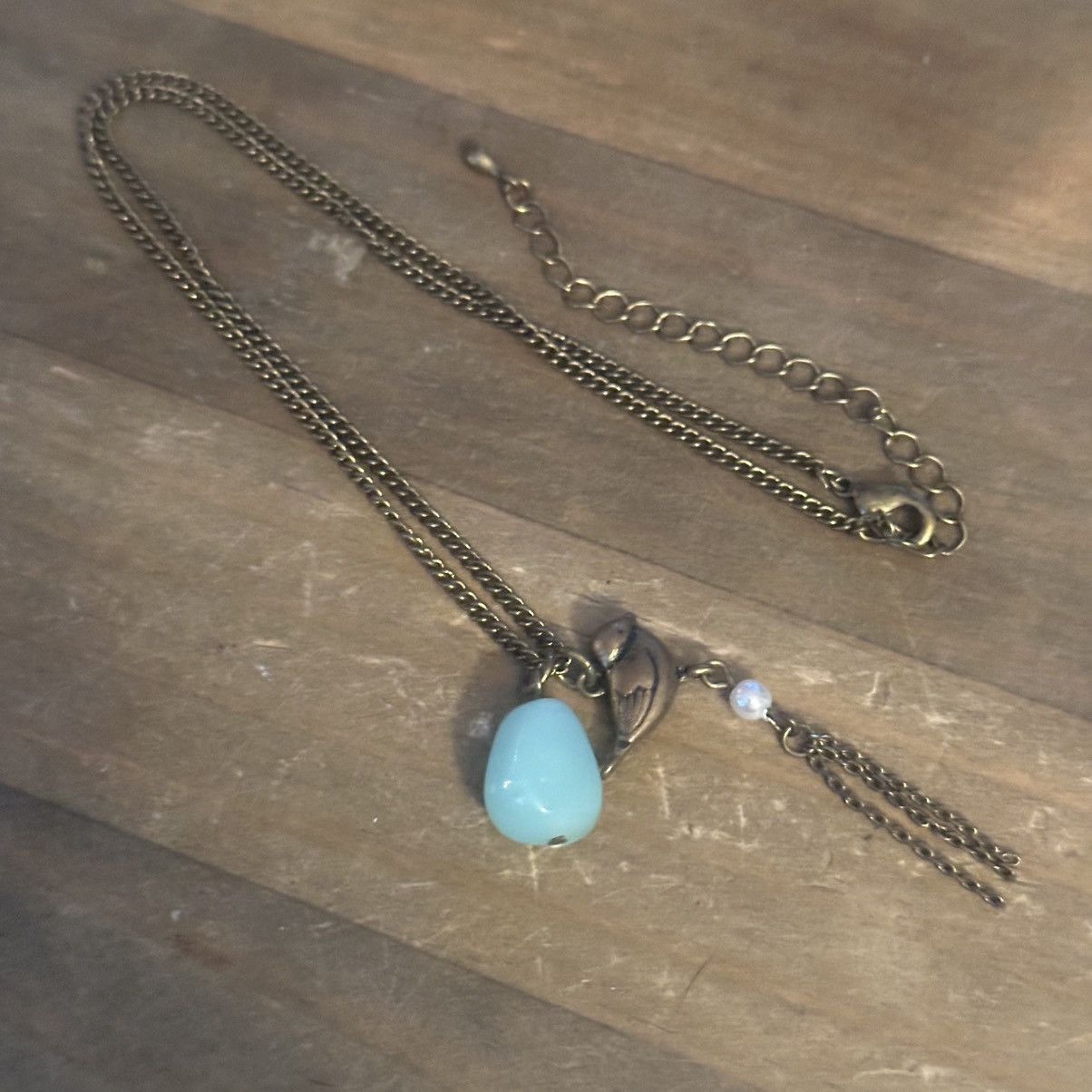 Other Bronze tone bird and aqua polished rock necklace Size ONE SIZE - 2 Thumbnail