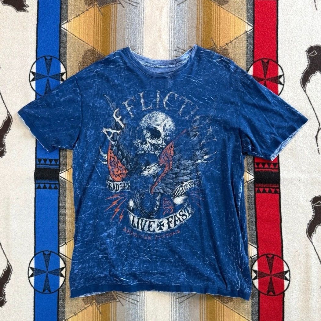 Affliction VINTAGE Affliction T-Shirt Cyber Gothic Skull Grunge Y2K Reversible 2XL Short Sleeve Men Blue Size US XXL / EU 58 / 5 - 2 Thumbnail