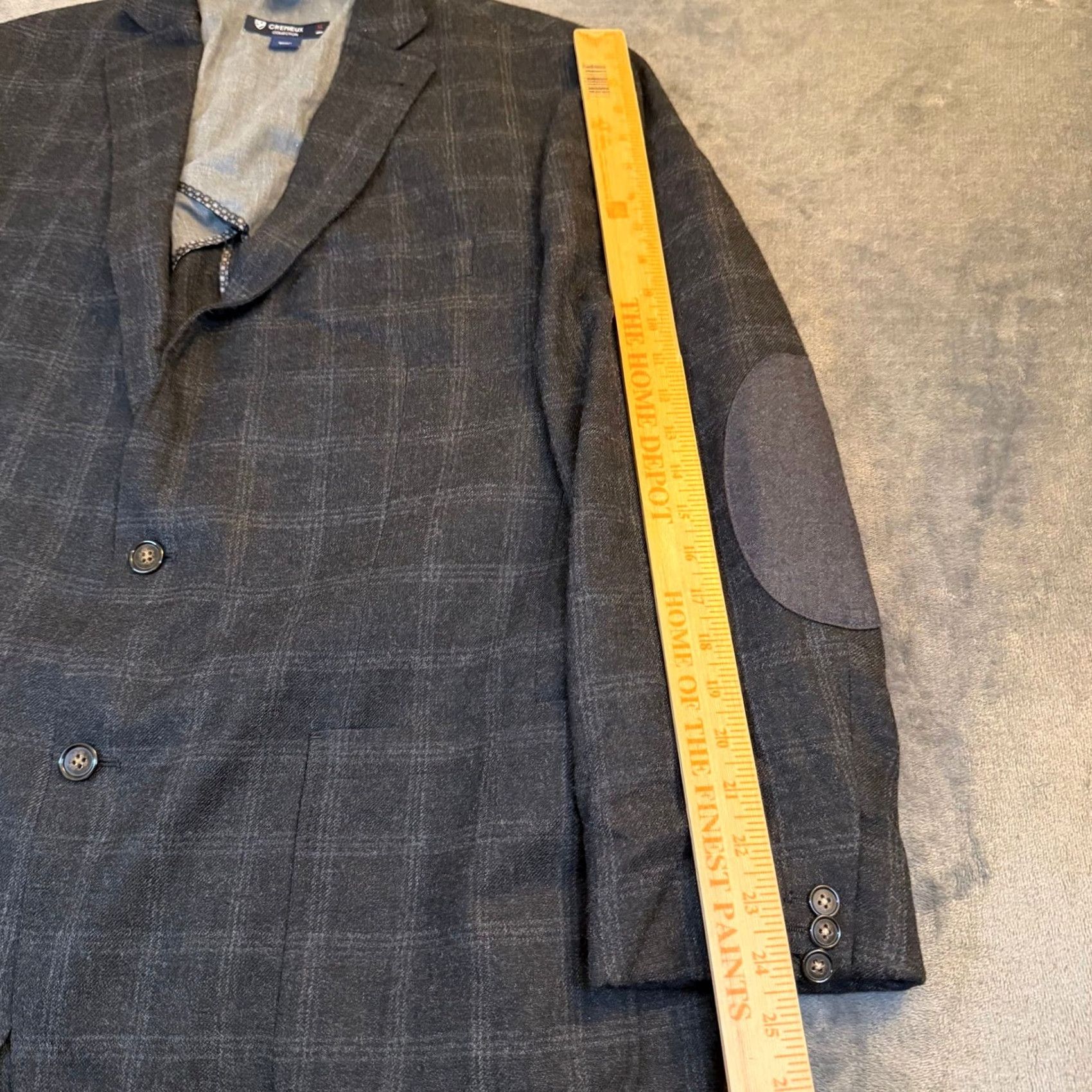 Cremieux Cremieux Collection Blazer Sport Coat XL Gray Windowpane Plaid Wool Blend Notch Lapel Two-Button Elbow Patch Pocket Patch Front Business Casual Mens Size 46R - 7 Thumbnail