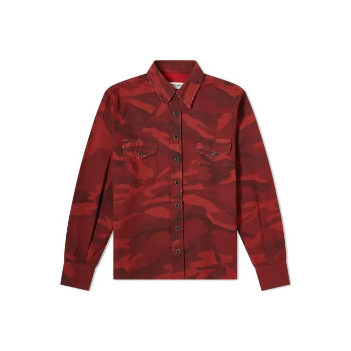 Saint Laurent Red Camouflage Long Sleeve Shirt