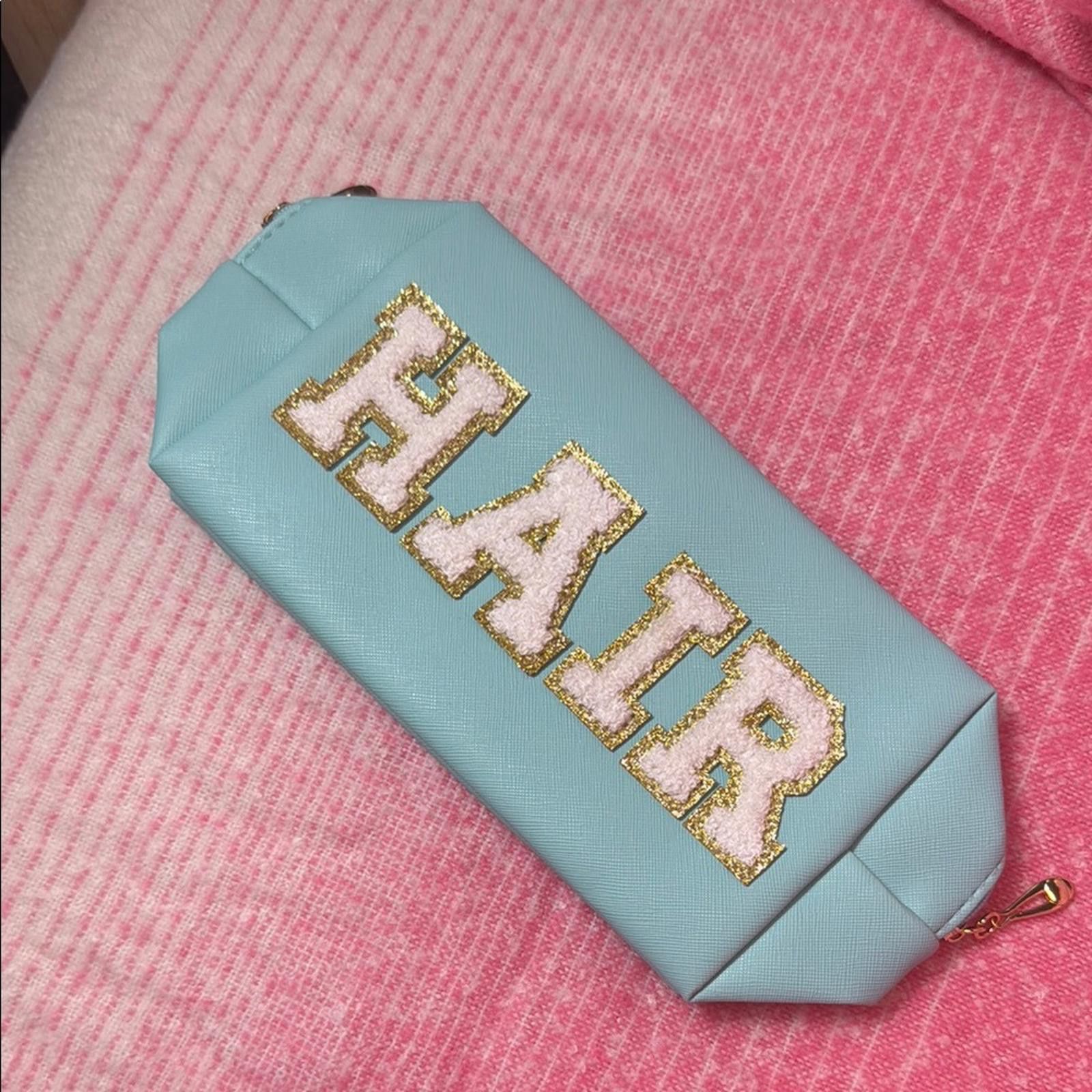 Designer Blue and Gold 'HAIR' Pouch Size ONE SIZE - 1 Preview
