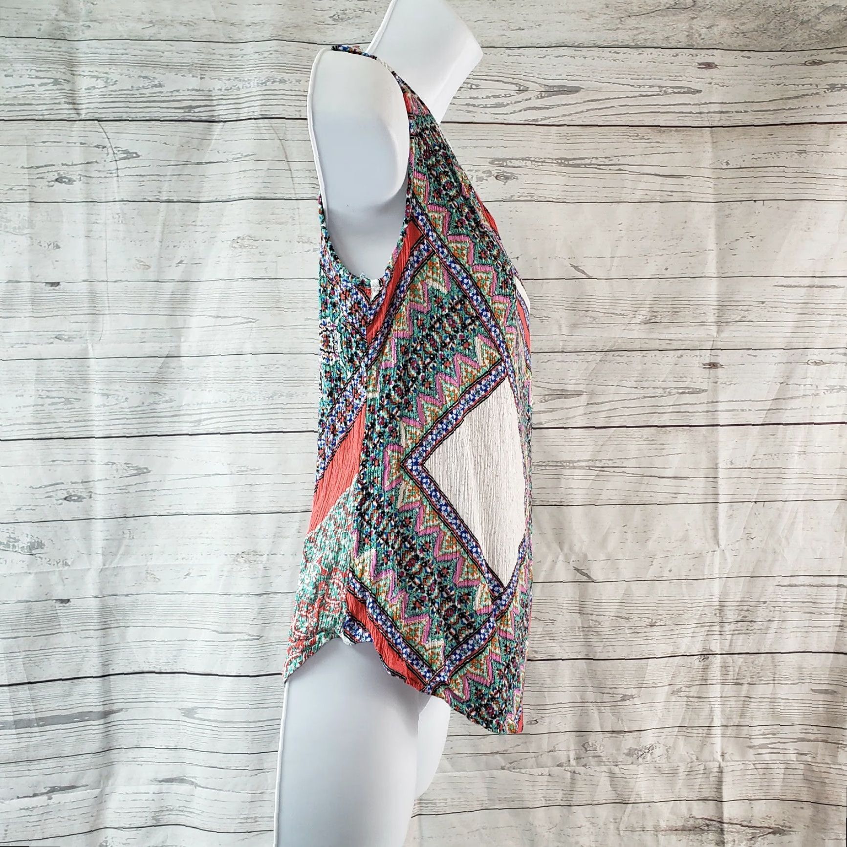 Pinko Renee C Womens Blouse Shirt Sleeveless Pink Teal Round Neck Size L Rayon Size L / US 10 / IT 46 - 3 Thumbnail