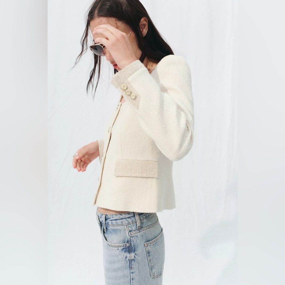 Zara ZARA ROUND NECK TEXTURED BLAZER SIZE L Size L / US 10 / IT 46 - 8 Thumbnail