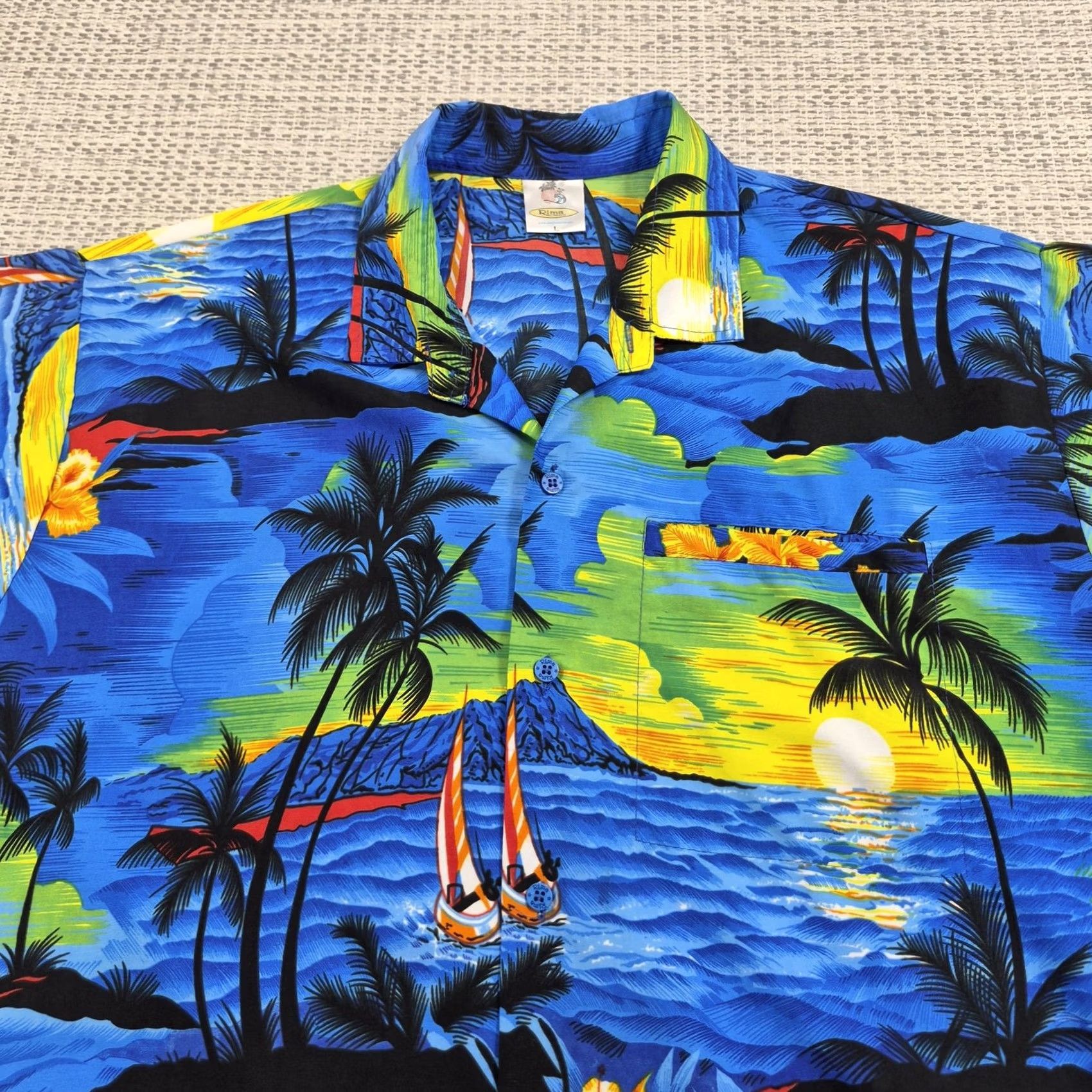 Erima Rima Button Up Shirt Mens Large Blue Scenic Hawaiian Aloha Short Sleeve Size US L / EU 52-54 / 3 - 4 Thumbnail