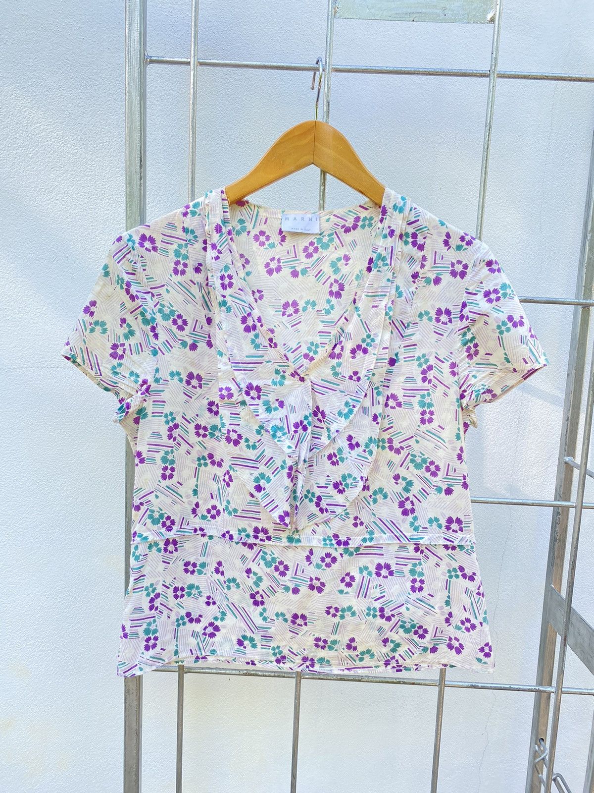Marni MARNI V-neck shirt with ruffles multi-colored floral pattern Size ONE SIZE - 1 Thumbnail