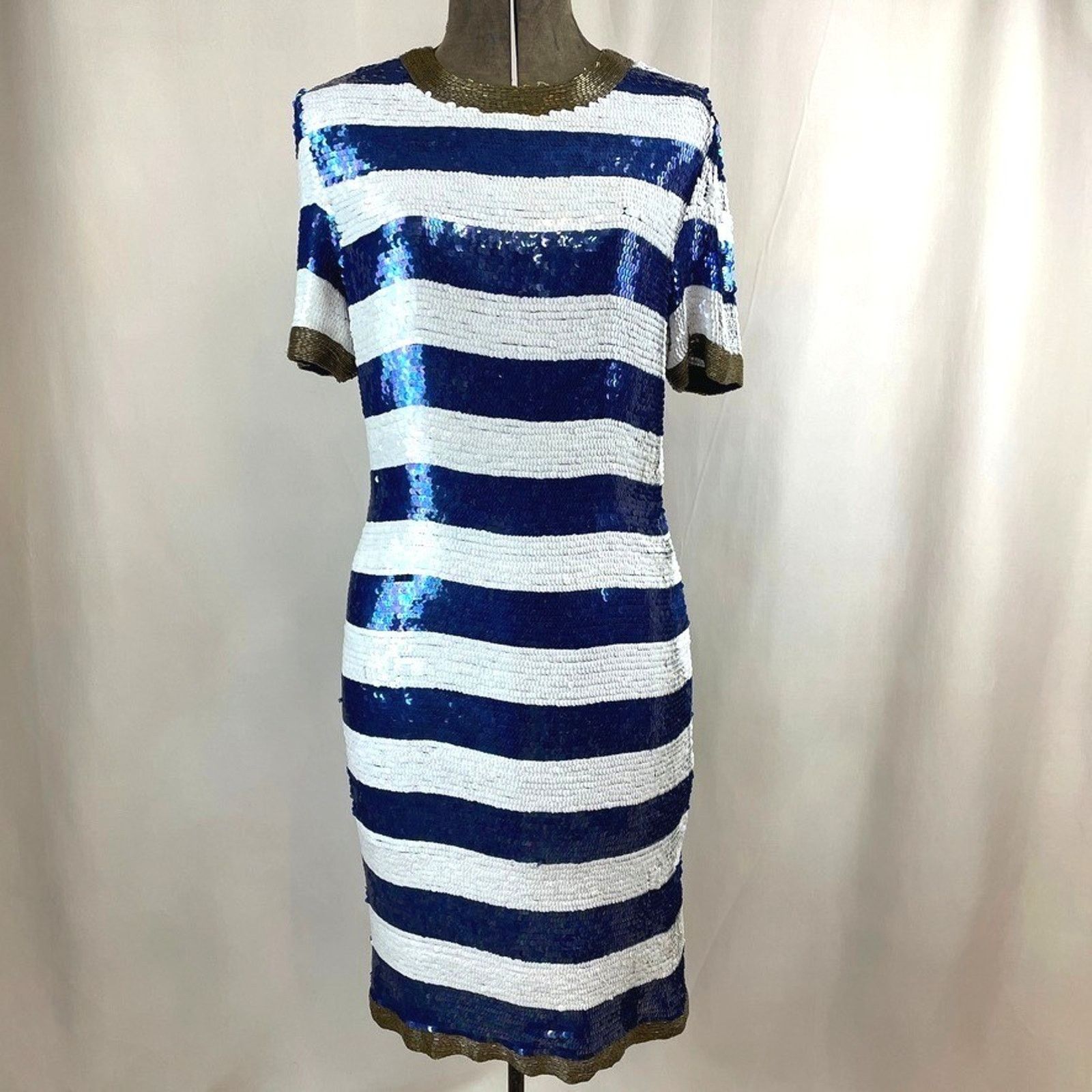Vintage Vintage Womens (S) Sequin Stripe Silk Cocktail Dress McBling Size S / US 4 / IT 40 - 1 Thumbnail