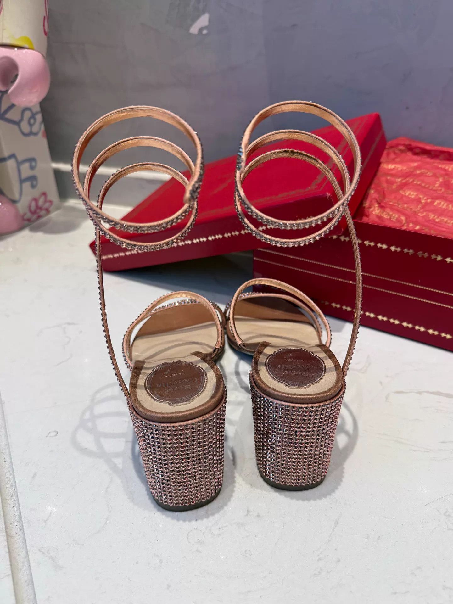 Rene Caovilla RC Nude Paved 3-Ring Block Heel Sandals 38.5 99New Size US 8 / IT 38 - 2 Thumbnail