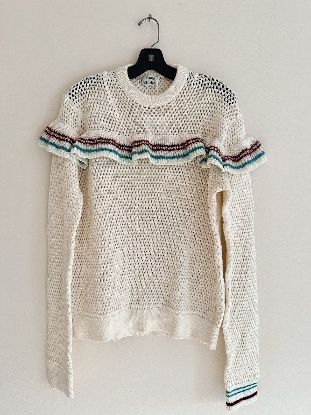 Acne Studios Ruffled-trim Sweater in Ecru Beige
