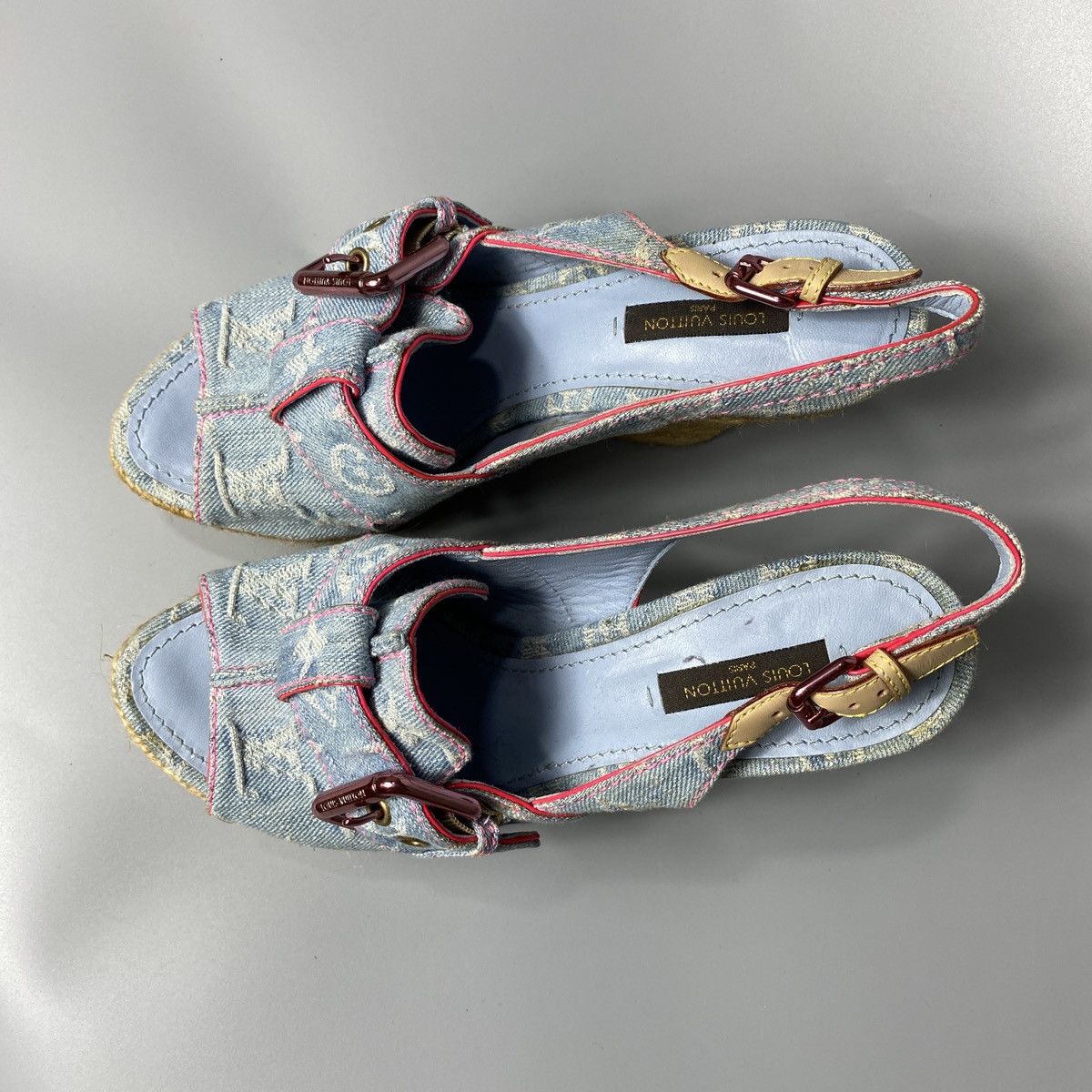 Louis Vuitton Bleached Monogram Denim Wedge Sandals Size US 7 / IT 37 - 3 Thumbnail