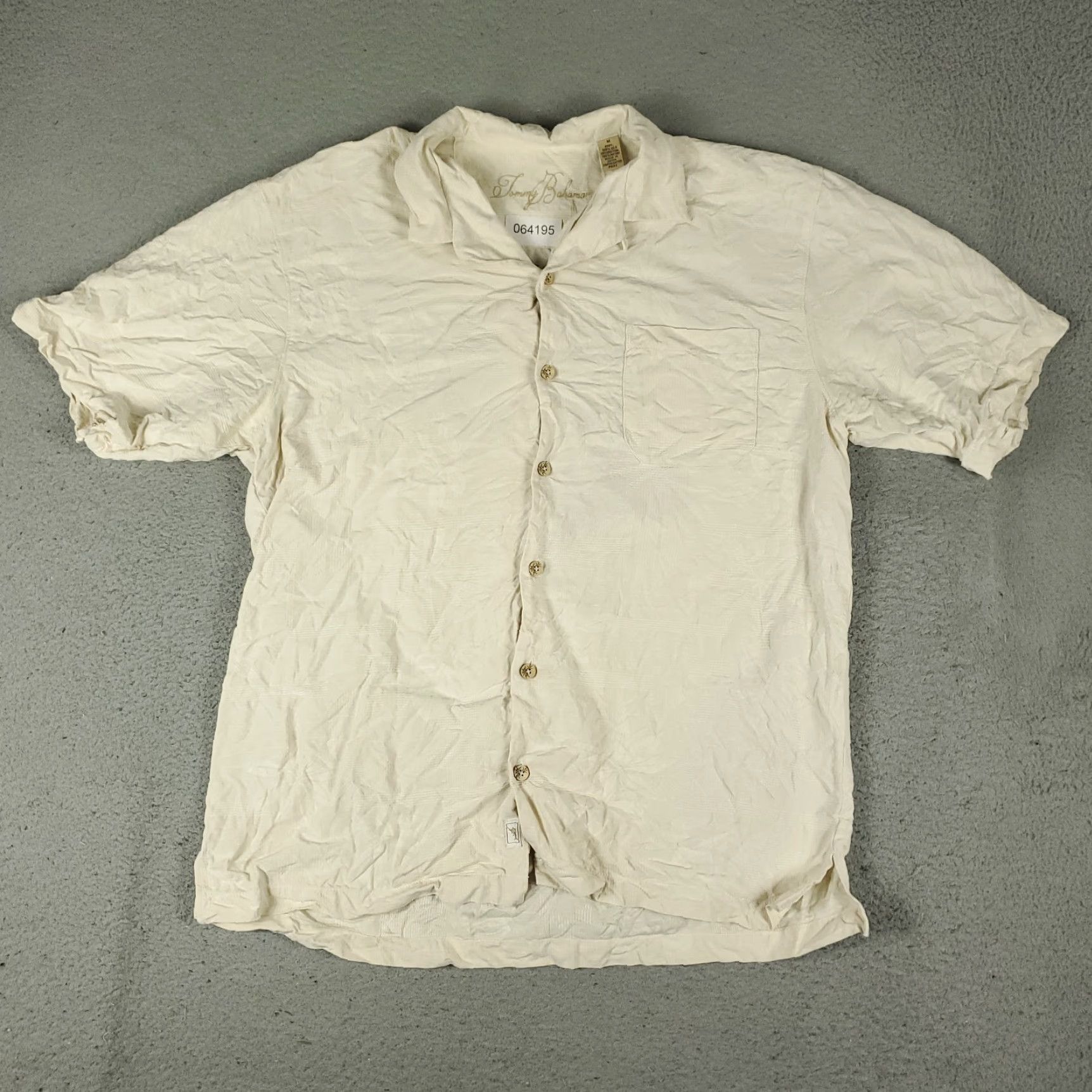 Tommy Bahama Tommy Bahama Shirt Mens Medium Beige Silk Hawaiian Short Sleeve Button-Up Collared 1940s-Modern Tropical Mens Shirts Size US M / EU 48-50 / 2 - 2 Thumbnail