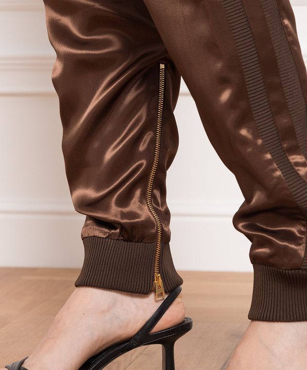 Tom Ford o1w1db10225 PAW442 Satin Joggers in Brown Size 28" / US 6 / IT 42 - 5 Thumbnail