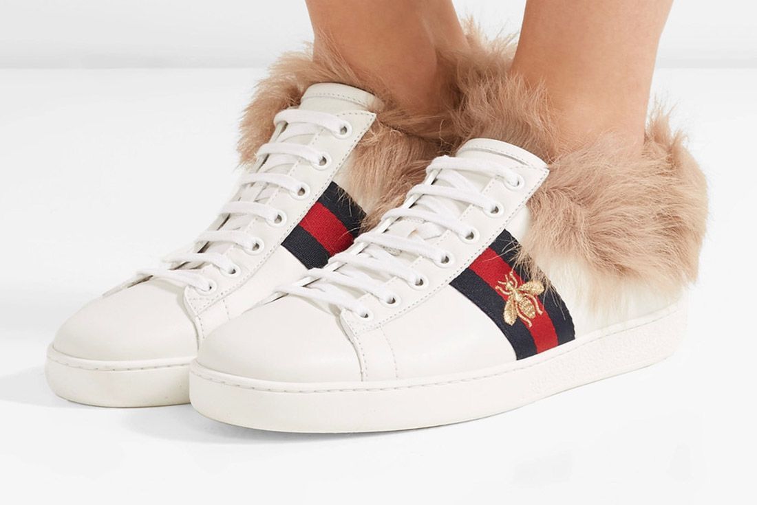 Gucci New Gucci Ace Lamb Fur Bee Embroidered Leather G 7 US 8 Size US 8 / EU 41 - 6 Thumbnail
