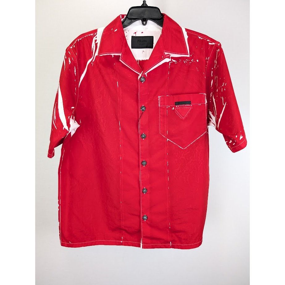 Prada o1rshd1 Popeline Shirt in Rosso Size US S / EU 44-46 / 1 - 2 Thumbnail